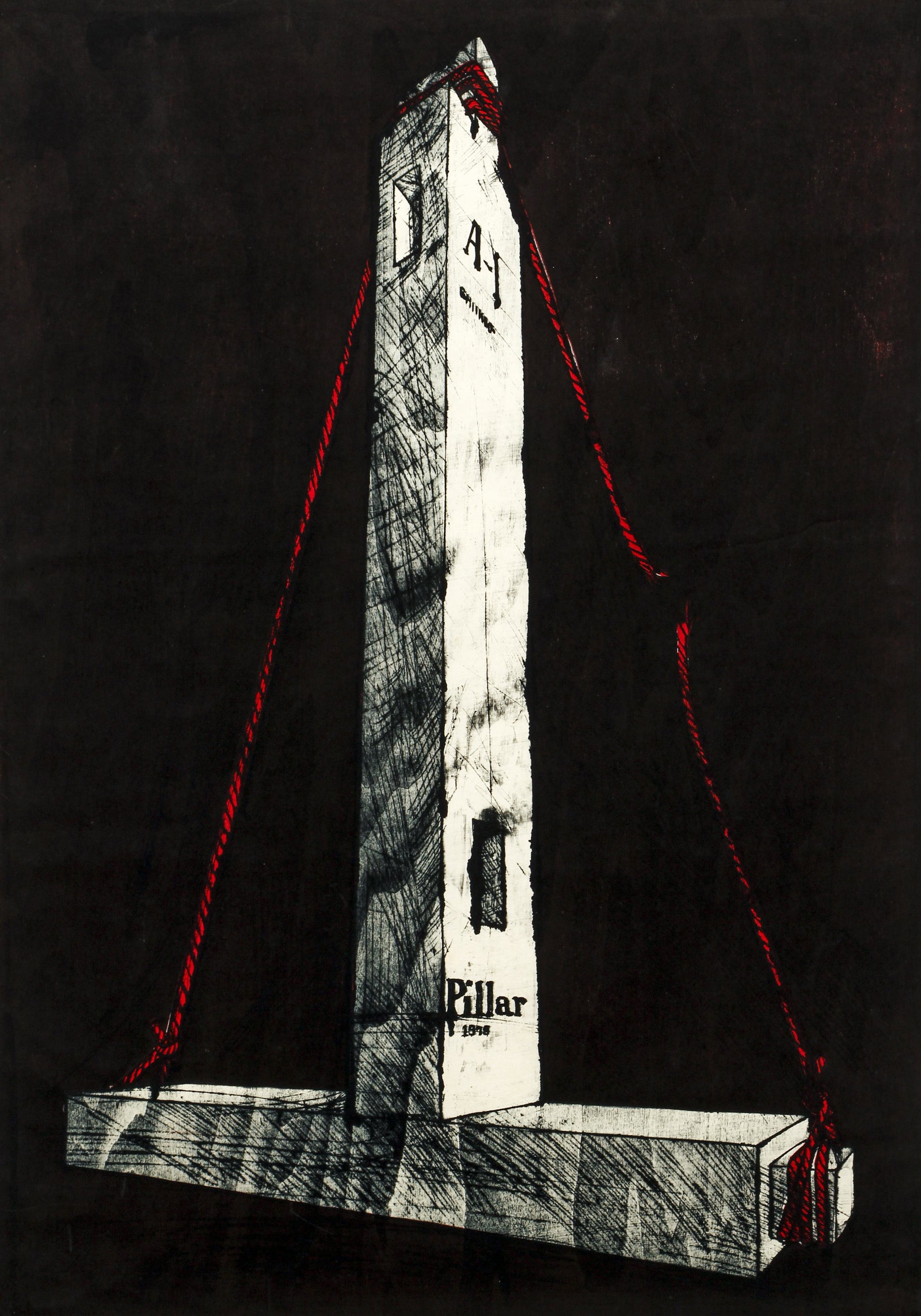 Seiko KAWACHI 1979 color woodcut Pillar II: Kawachi, Seiko (Japanese, born 1948), Pillar II (Hashira II), 1979, anastatic and intaglio printing in woodcut, 21.75 x 15.25 inches, pencil signed, titled, dated, 20/50