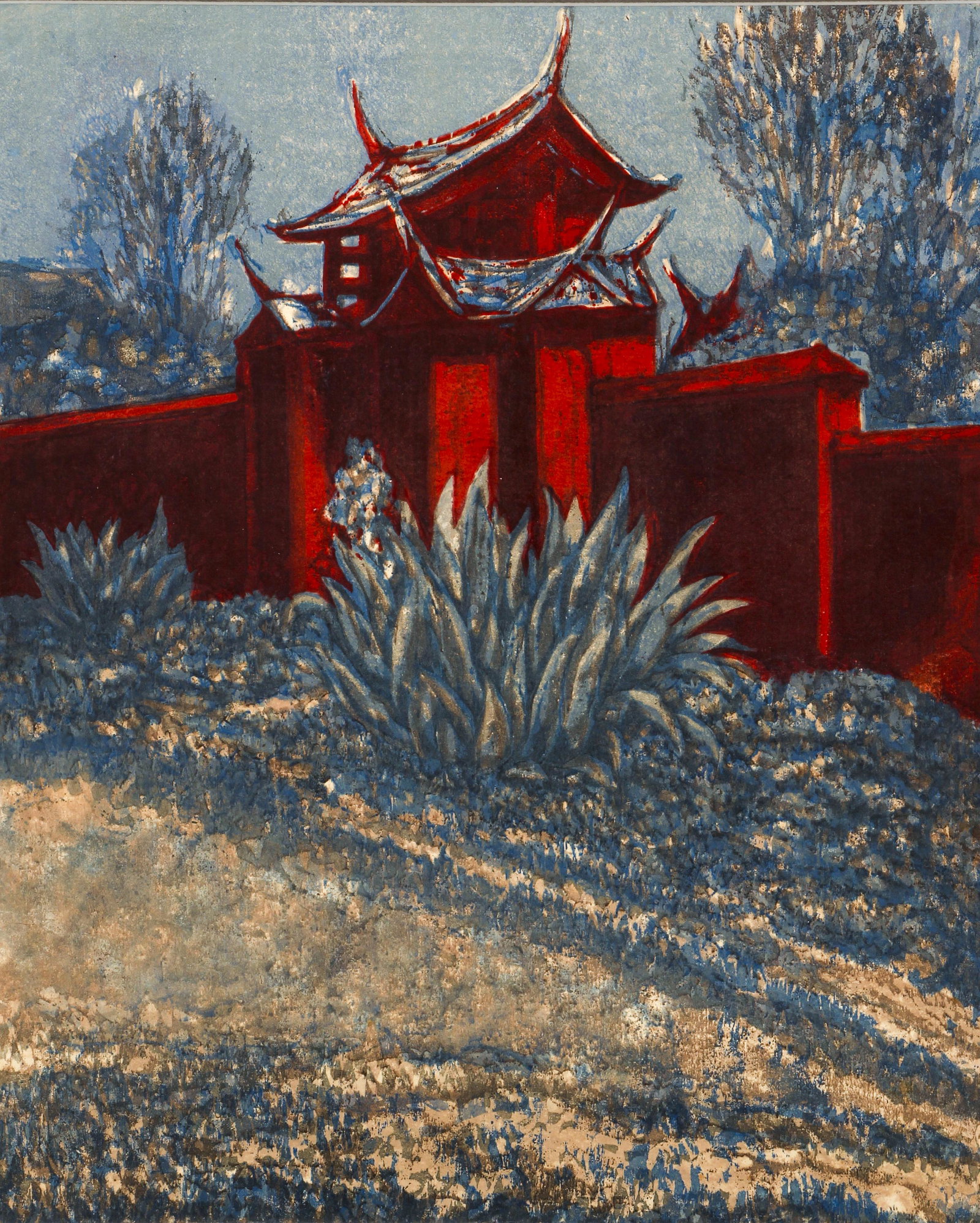 Koshiro Onchi color woodblock A Shrins-Gate Formosa: Onchi, Koshiro (Japanese 1891-1955), Side Gate of a Confucian temple in Formosa, 1936, woodblock printed in colors, 17 x 14 inches, stamped on the reverse with The Title, and artist as Oncki and print