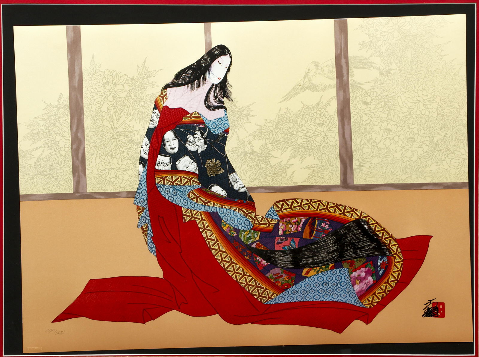 Hisashi Otsuka Japanese Mixed Media Print: Otsuka, Hisashi (Japanese, b.1947), Japanese Woman, 1988, mixed media print, signed lower right, numbered 290/300, blindstamp lower left with artist's name and date, full sheet 15.75 x 22 inches, matt