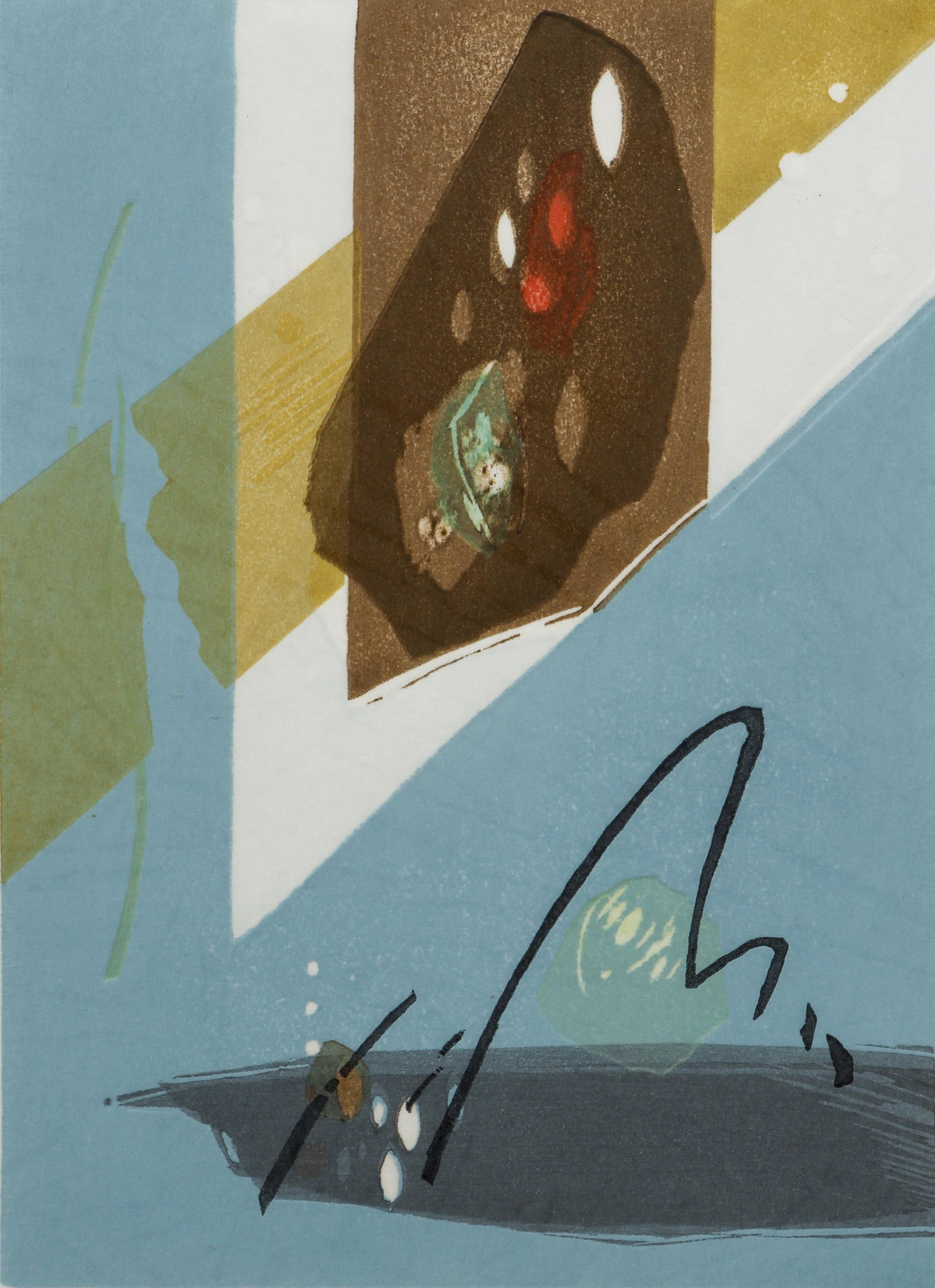 Rikio Takahashi color woodcut Niwa: Rikio, Takahashi (Japanese, 1917-1999), Niwa (Garden), color woodblock, 8.25 x 6 inches, pencil signed lower right, framed in a black wood frame measuring 15.5 x 12.5 inches