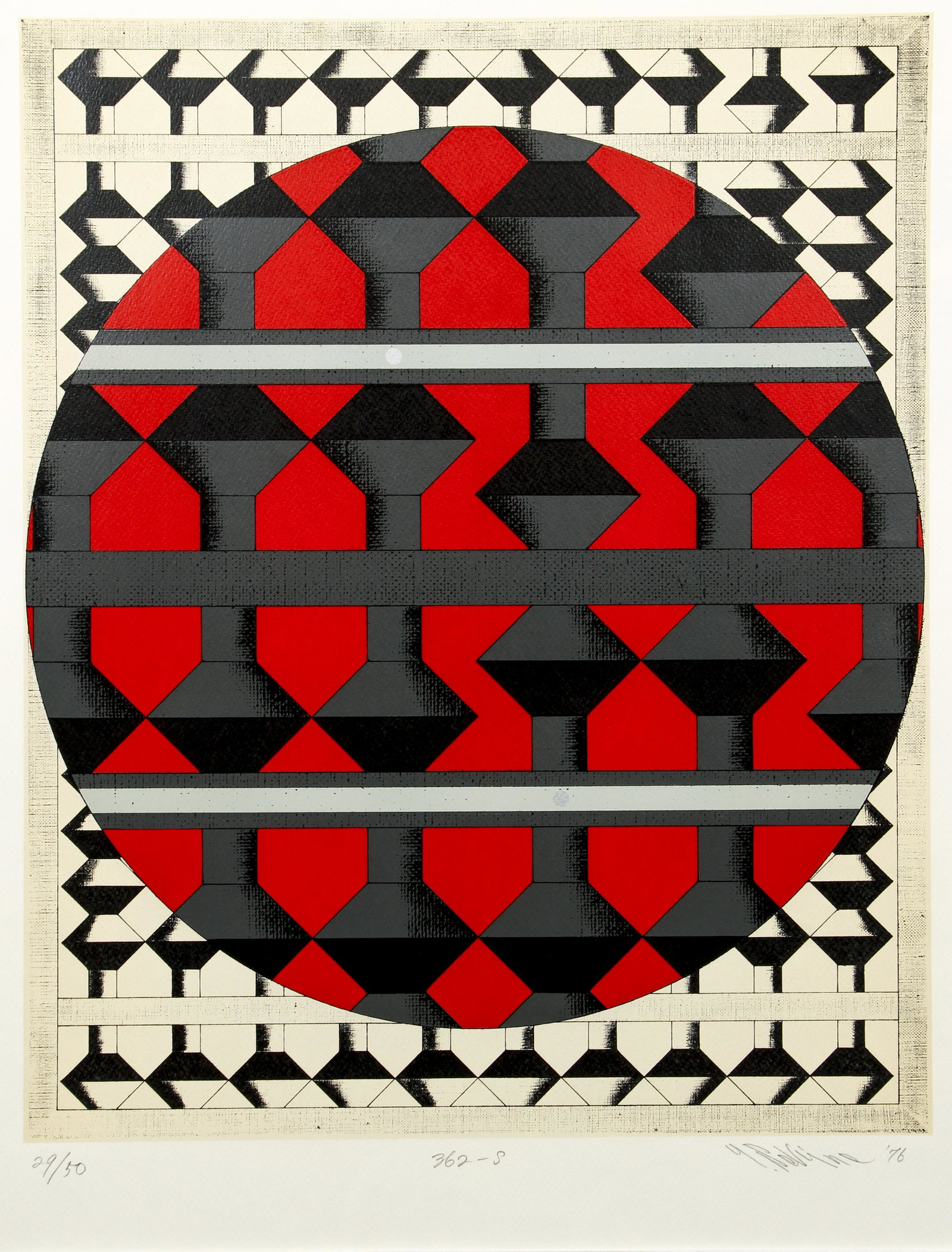 Yoshio Sekine 1976 orig serigraph 362-S: Sekine, Yoshio (Japanese 1922-1985), 362-S, 1976, screenprint and half-tone print, 23.25 x 19 inches, pencil signed and numbered 29/50,