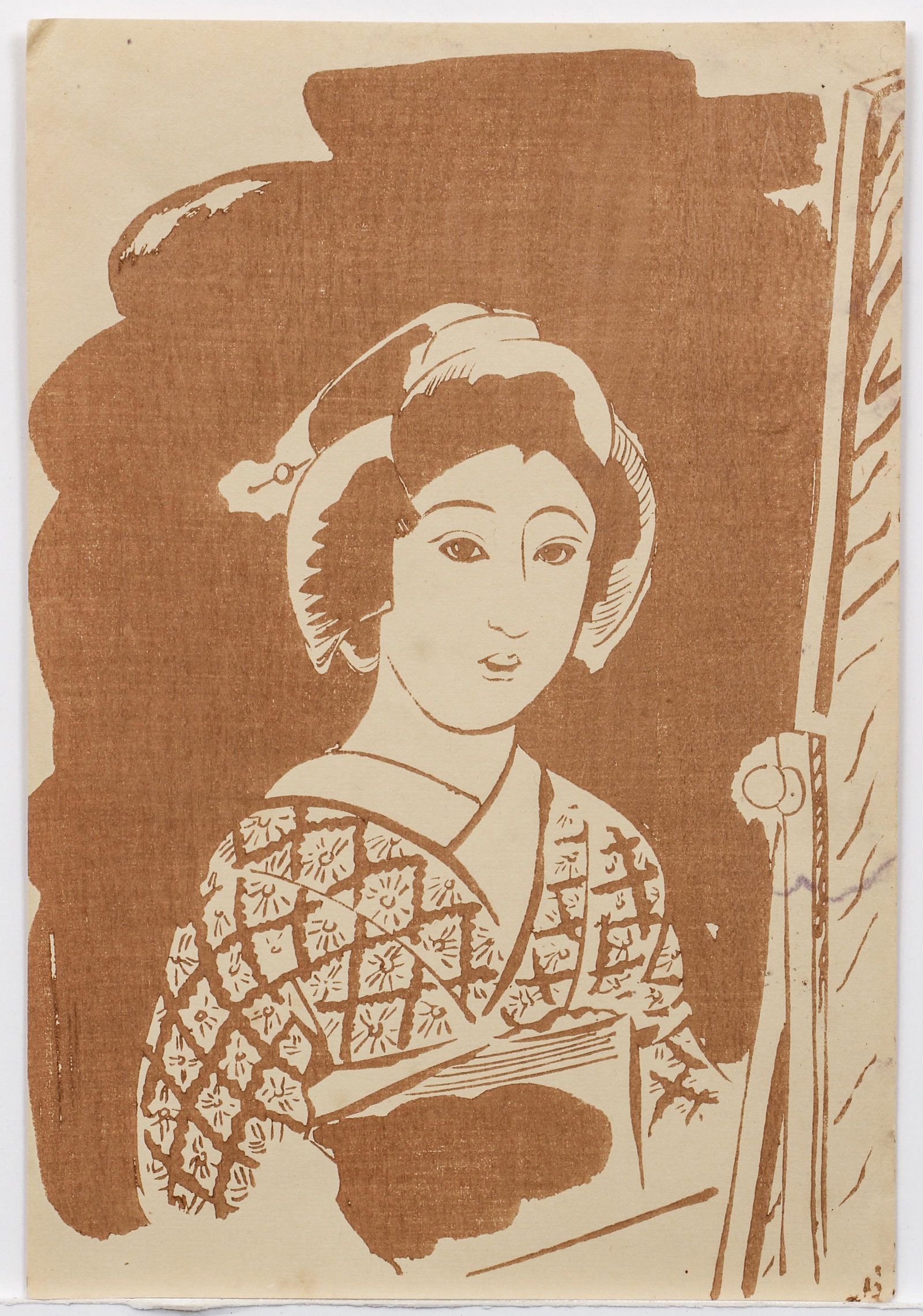 Tomikichiro Tokuriki Maiko Portrait Popular Hanga: Tokuriki, Tomikichiro (Japanese, 1902-1999), Portrait of a Maiko -- from Popular Hanga Vol. 1 , undated, single color woodblock print on paper, full sheet 9 x 6 inches, unframed.