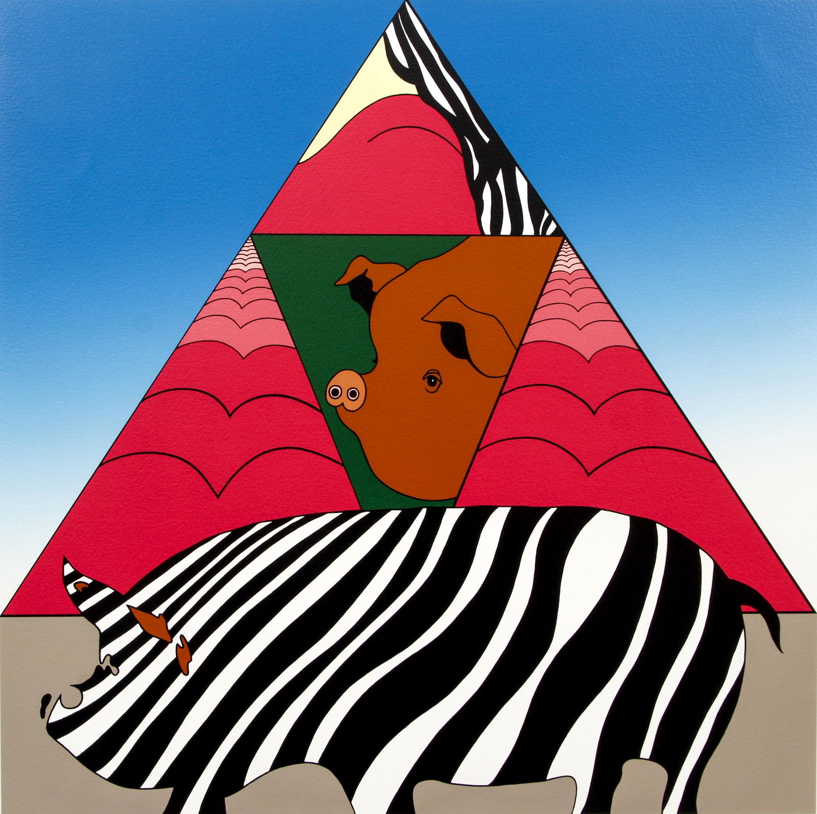 Tsuoshi Yayanagi color serigraph Untitled Pig Pyramid: Yayanagi, Tsuoshi (Japanese, b. 1933), Pig Pyramid, 1982, serigraph printed in colors, 15.5 x 15.5 inches, pencil signed, dated, and numbered 73/95.