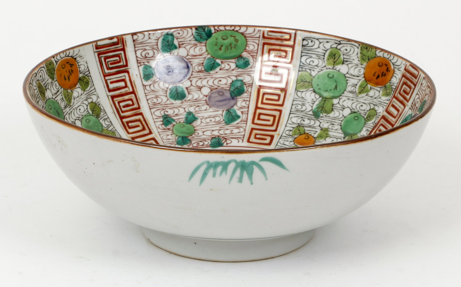Mid Century Japanese Ceramic Bowl: Mid 20th century Japanese Painted Ceramic Bowl, 9.75 inch diameter, height 4 inches.