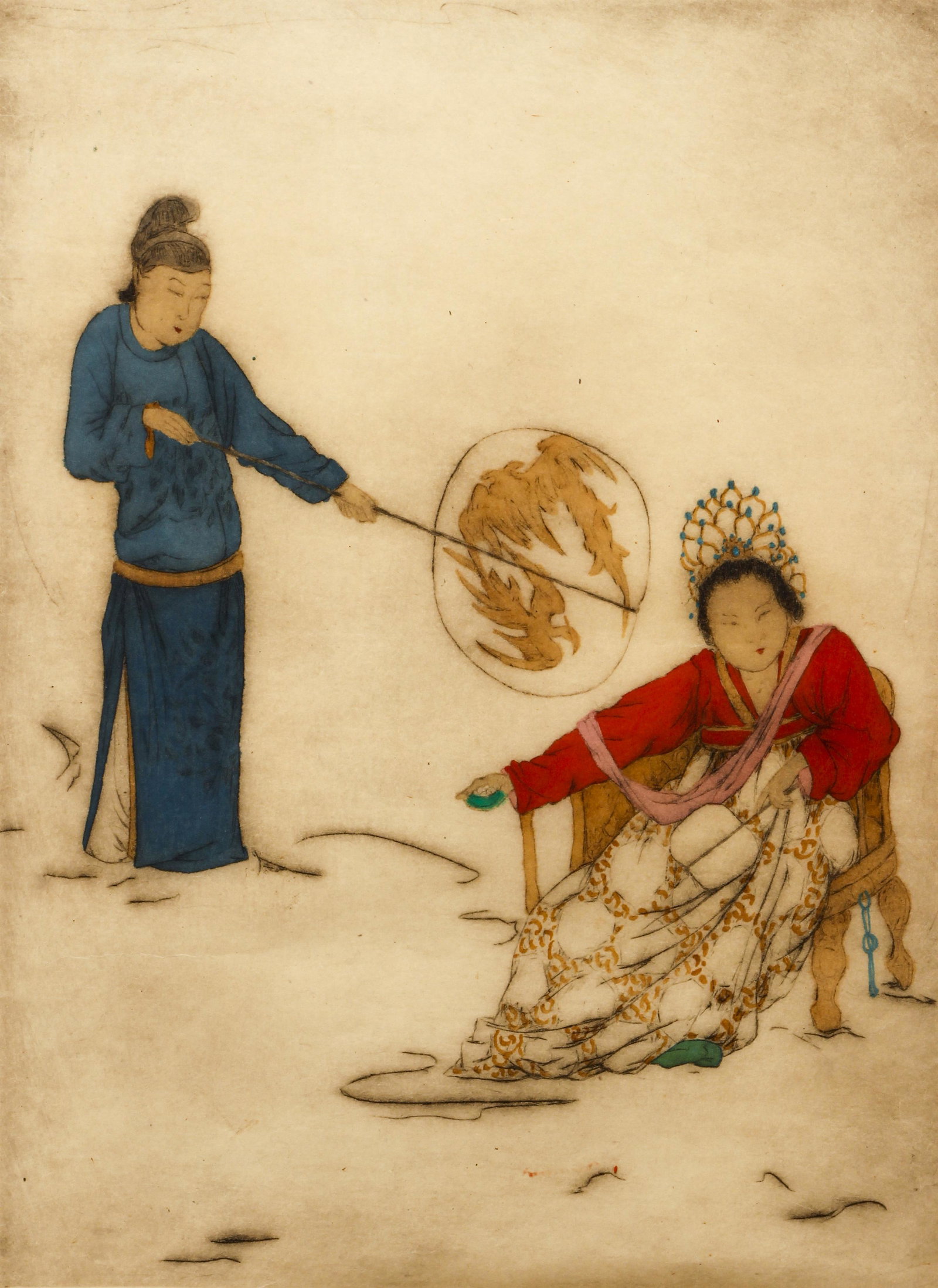 Elyse Ashe Lord Original Asian Etching: Lord, Elyse Ashe (British, 1900-1971), Two Asian Women, undated, hand-colored etching on paper, signature to lower right, 16.5 x 12 inches, matted and framed 23.5 x 18.5 inches, possibly a posthumous 