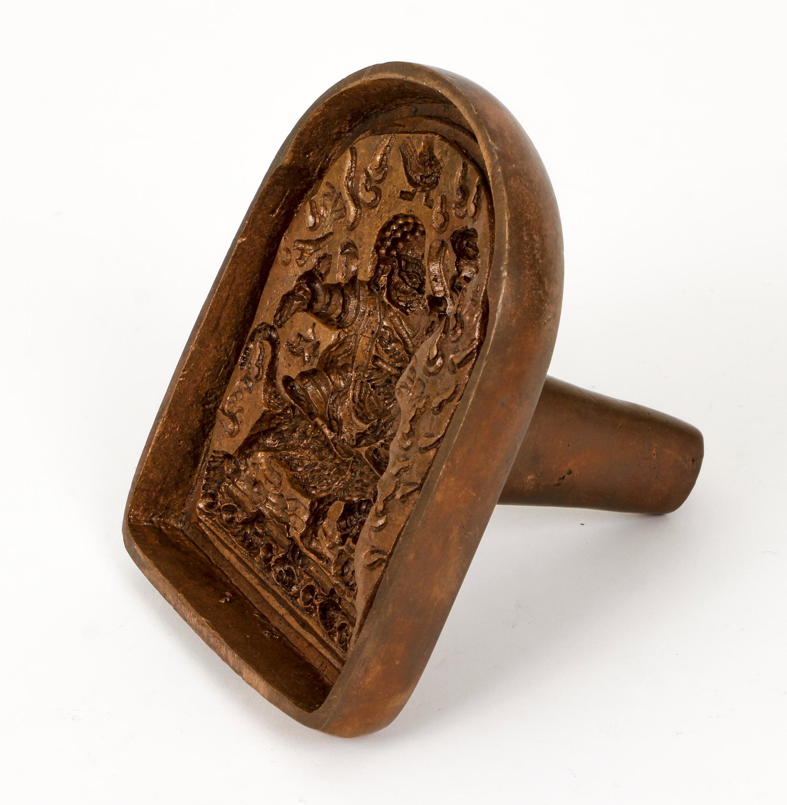 Tibetan Metal Tsatsa Mold Protector: Tibetan metal Tsatsa Mold of a Fierce Protector.