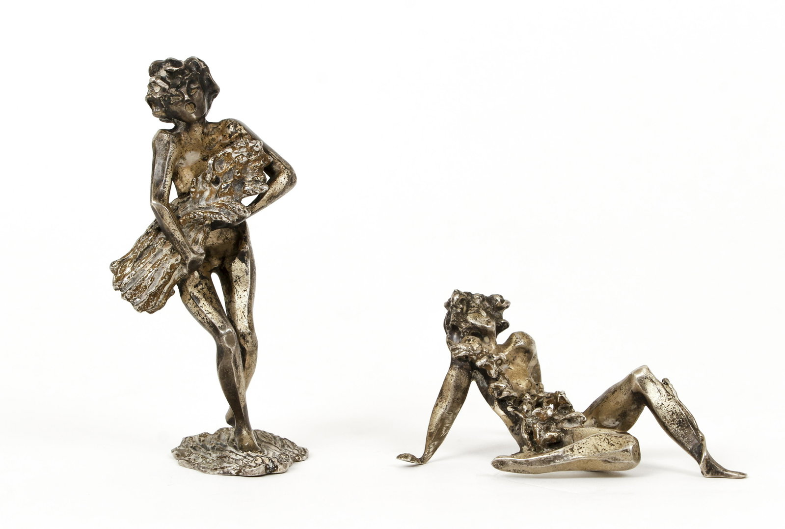 2 Nude Italian silver Forest Nymphs: 2- 800 silver Italian Forest Nymphs , with silver stamps on underside, total weight 6.9 ozt.