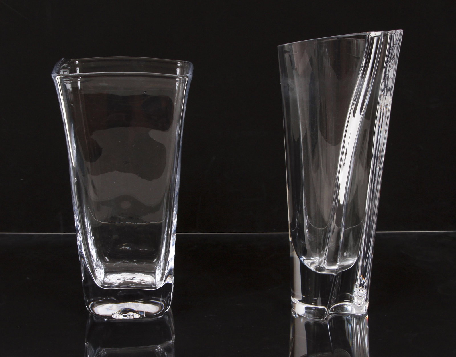 2 Glass Vases Simon Pearce and Costa Boda: 2 Glass Vases, both inscribed on underside , Costa Boda 12.25 inches tall, Simon Pearce 10.5 inches tall.