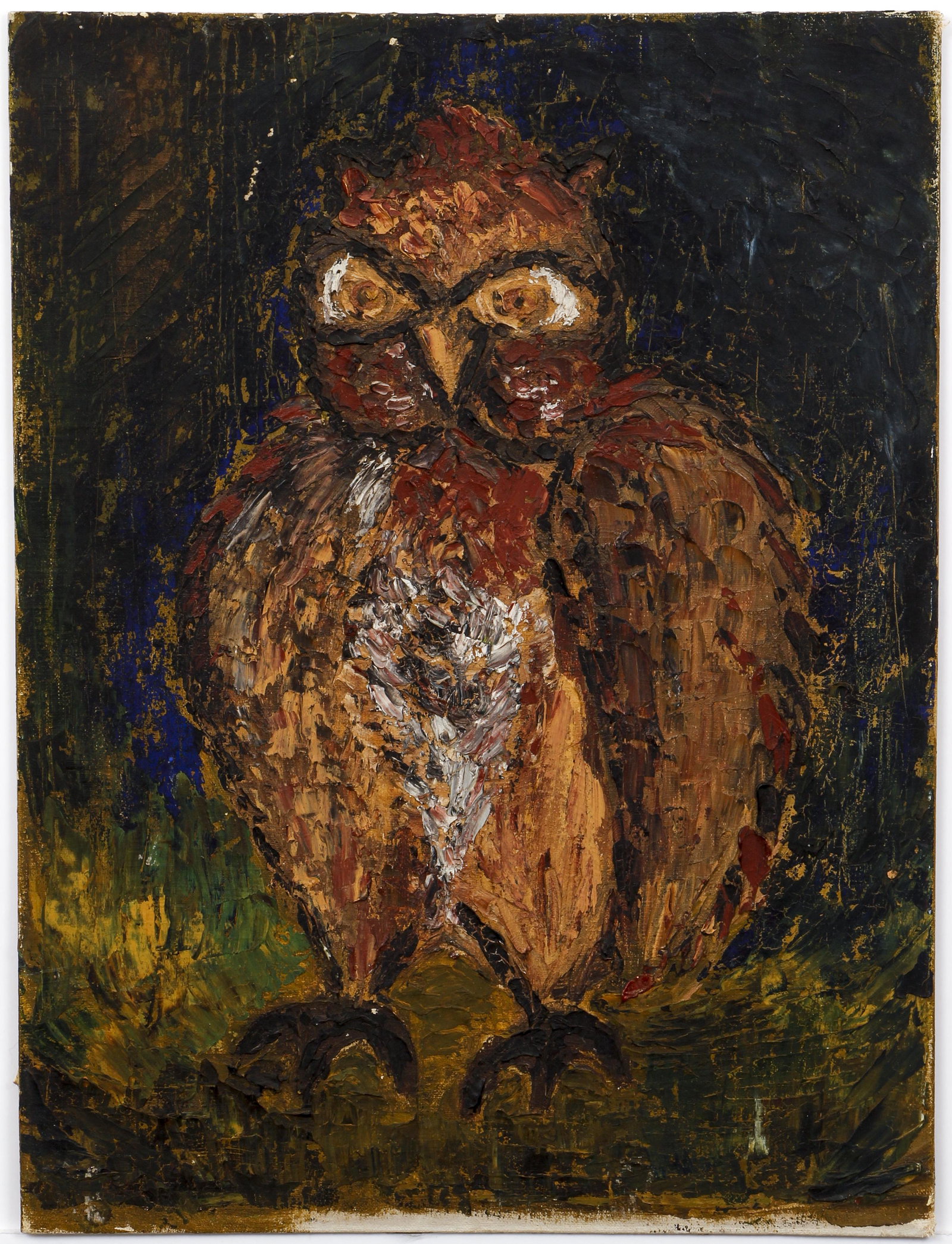 20th Century Indian School oil on board Owl: 20th Century Indian School, Owl, oil on canvas board, 16 x 12 inches,