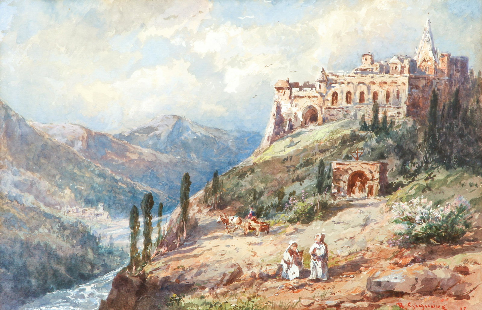 Regis Gignoux Certosa Florence Italy Ptg Watercolor: Gignoux, Regis (French/American, Hudson River School, 1816-1882), Certosa Florence Italy, 1879, watercolor on paper, signed bottom right, 9.75 x 14.75 inches, matted and framed 19 x 23 inches. Title a