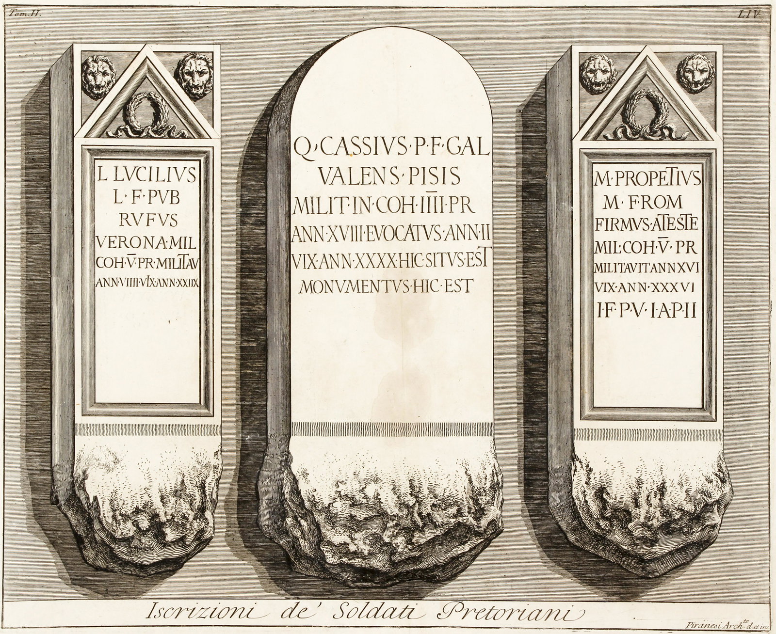 Lot of 4 Piranesi Period Architectural Engravings: Piranesi, Giovanni Battista (Giambattista) (Italian, 1720-1778), Group of 4 Architectural and Monument Engravings, undated, 18th century, the full sheets 20 x 29.5 inches, with fold running vertically