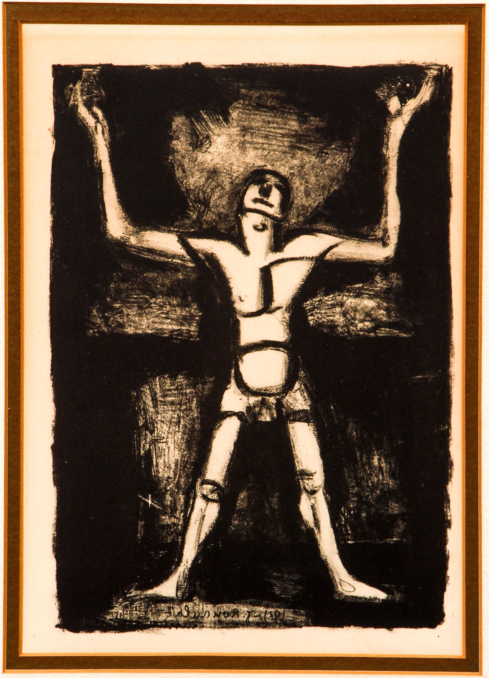 Georges Rouault 1921 lithograph The Juggler: Rouault, Georges (French, 1871-1958), Le Jongleur, (The Juggler), (C&R 350), 1921, original lithograph, 9.25 x 6.5 inches, signed and dated in the plate bottom center, framed in a gilded wood frame me