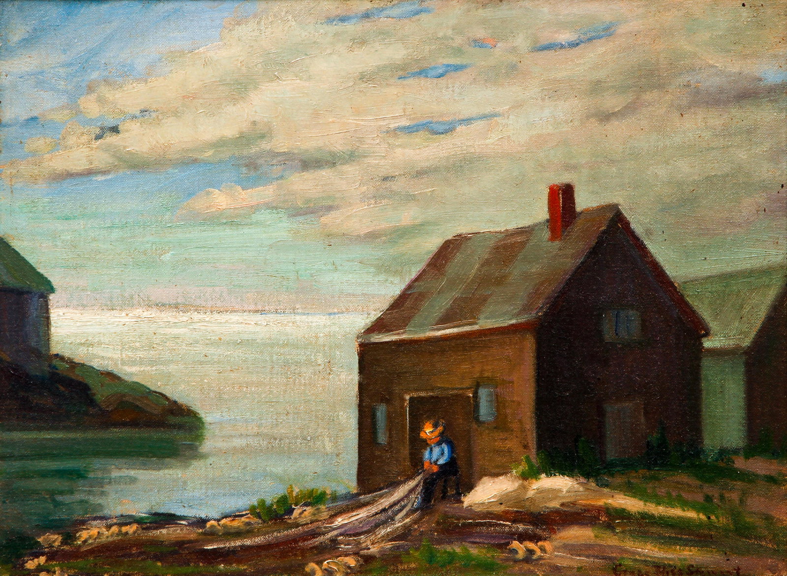 Grace Bliss Stewart oil The Lone Fisherman: Stewart, Grace Bliss (American New York/Kansas 1885 - 1969), The Lone Fisherman, oil on canvas board, 12 x 16 inches, signed lower right, framed 20 x 23 inches