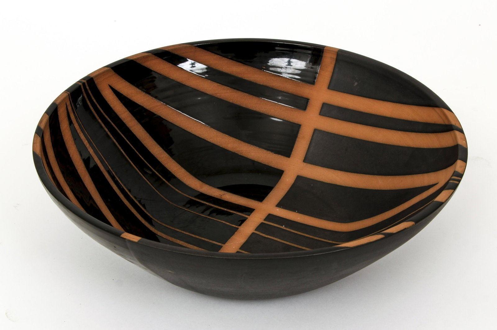 Mid Century Modern Italian Ceramic Bowl Glazed: Mid Century Italian Ceramic Bowl, artist's name illegibly incised on base, 15 inch diameter.