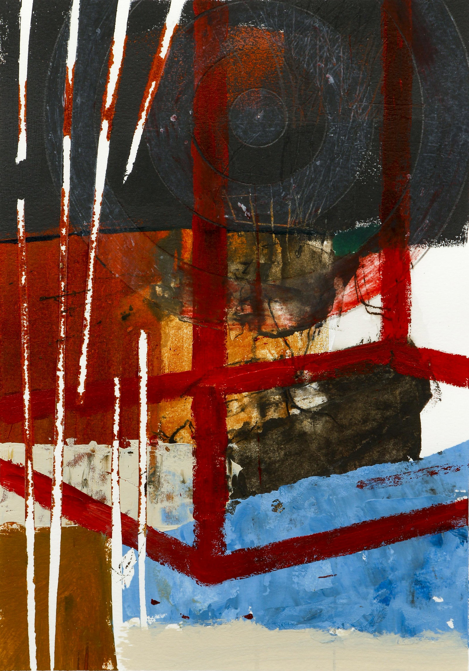 2003 Abstract Painting on Paper: 21st Century Abstractionist, Untitled, 2003, painting on paper, 14 x 10 inches, signed indistinctly and dated lower right, framed in a handmade wood frame measuring 27 x 22 inches