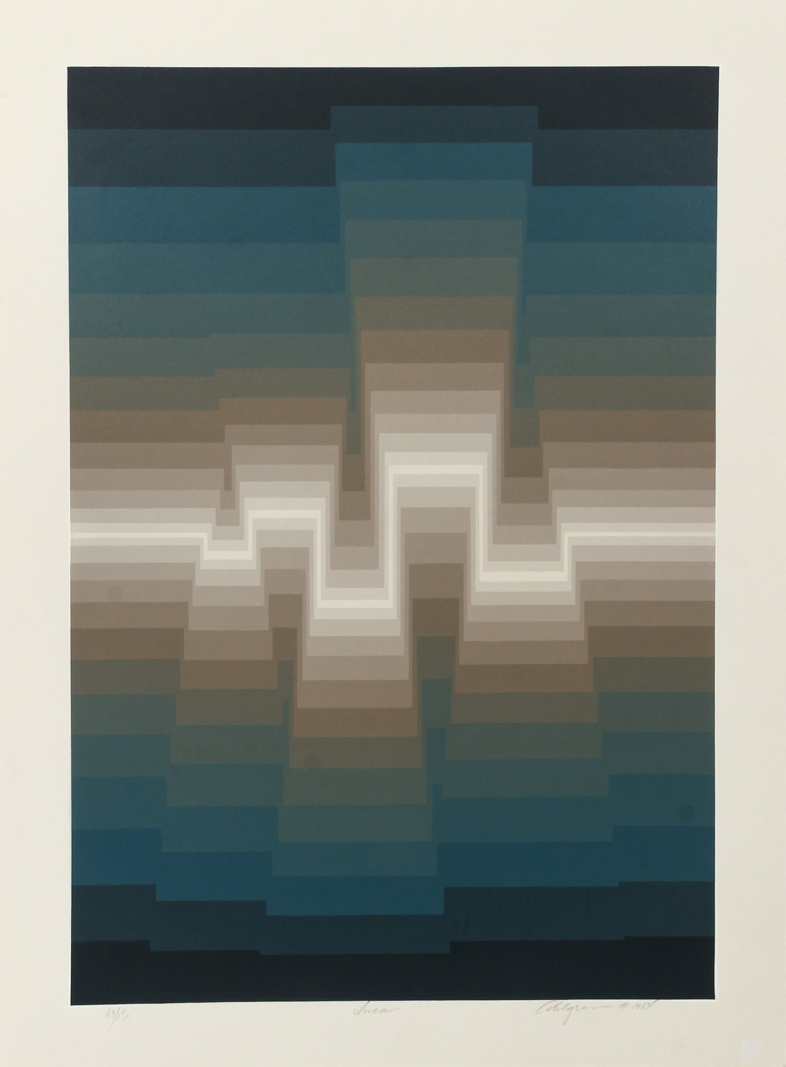 Roy Ahlgren 4 Op Art Signed Serigraphs: Ahlgren, Roy (American/Erie, PA, 1927-2011), Lot of 4: Inca, South Shore, Gull Point, Mobius, 1978-1987, serigraphs on paper, each signed, titled, dated and numbered in pencil at bottom, images 18 x 2