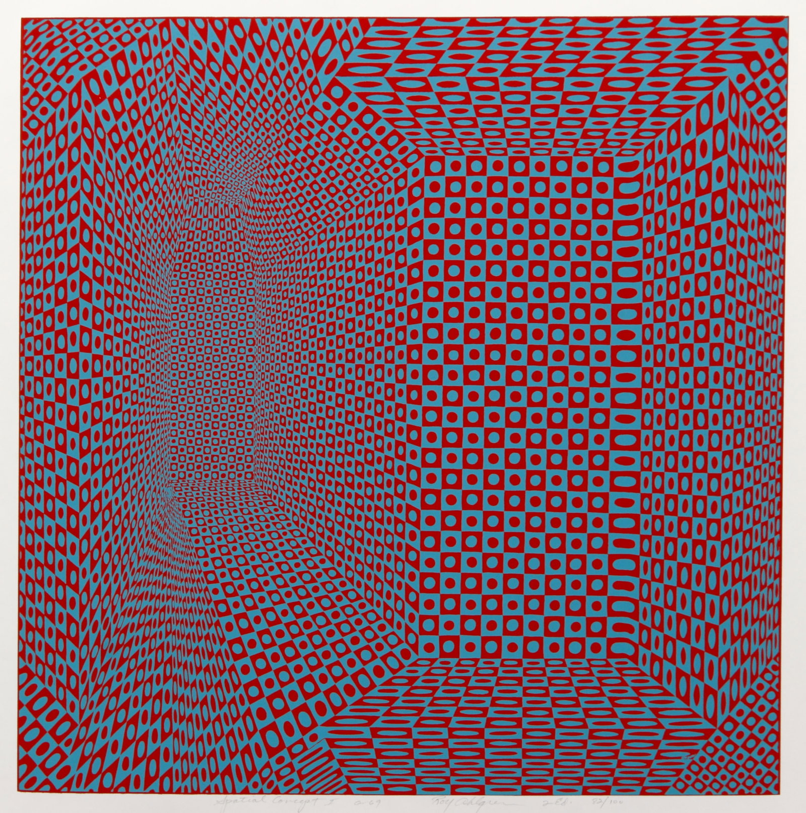 Roy Ahlgren Op Art Serigraph Signed Spatial Concept: Ahlgren, Roy (American/Erie, PA, 1927-2011), Spatial Concept I, 1969, second edition, serigraph on paper, signed, titled and numbered 82/100 in pencil at bottom, full sheet 20 inches square, unframed.