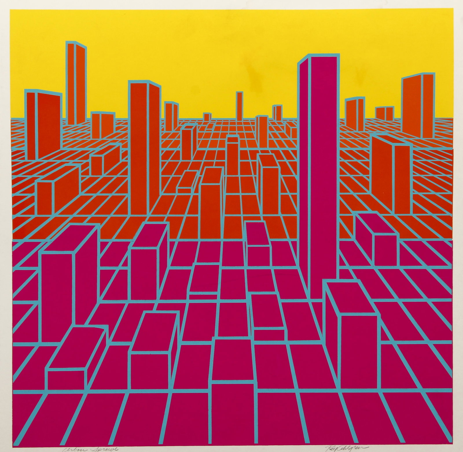 Roy Ahlgren Op Art Serigraph Signed Urban Space: Ahlgren, Roy (American/Erie, PA, 1927-2011), Urban Space, undated (c.1970s), serigraph on paper, signed and titled in pencil at bottom, full sheet 20.5 x 21 inches, unframed.