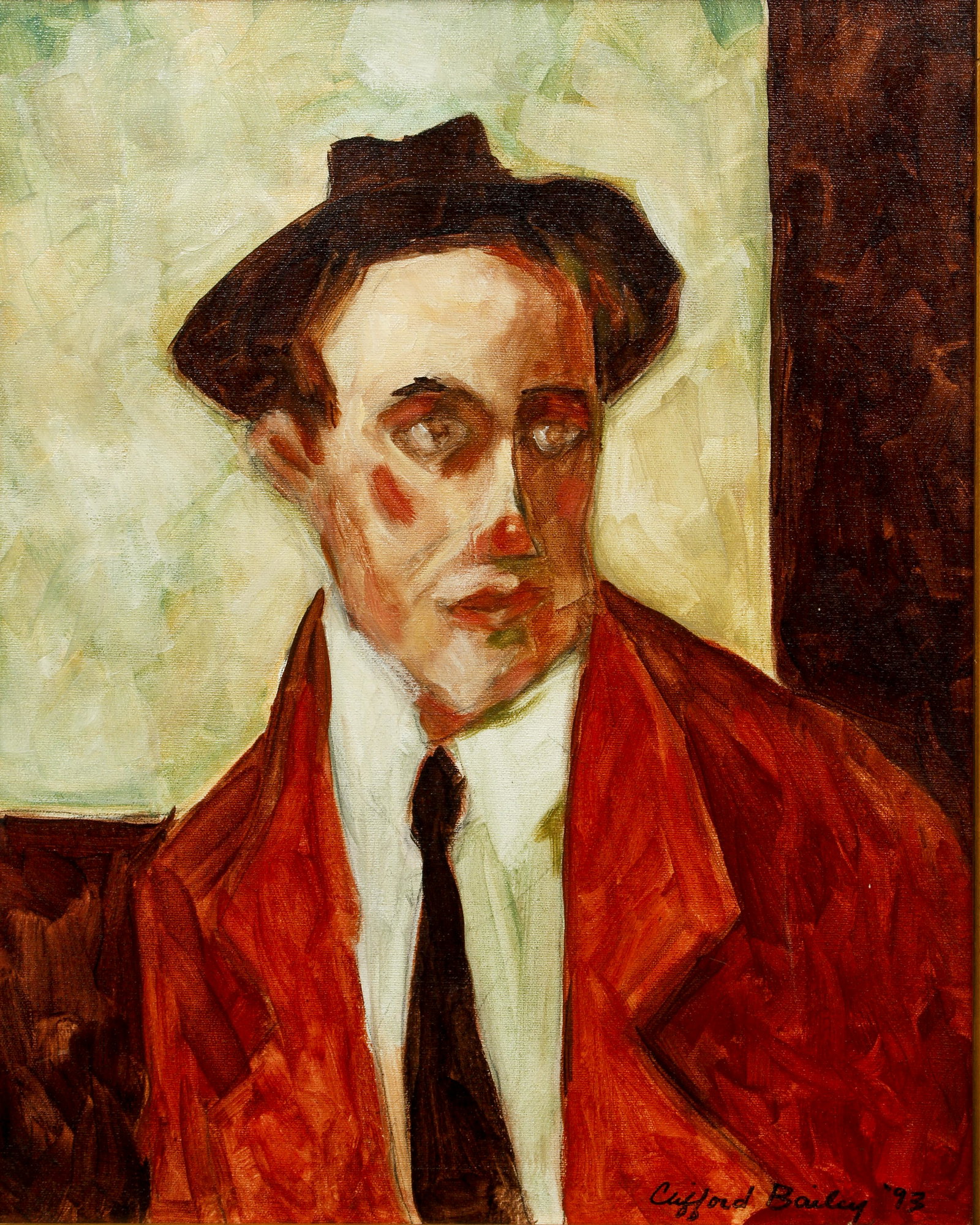 Clifford Bailey oil Buster: Bailey, Clifford (American, Born 1969), Buster, 1993, oil on canvas, 20 x 16 inches, signed and dated and signed titled on canvas reverse, farmed measuring 22.5 x 18.5 inches