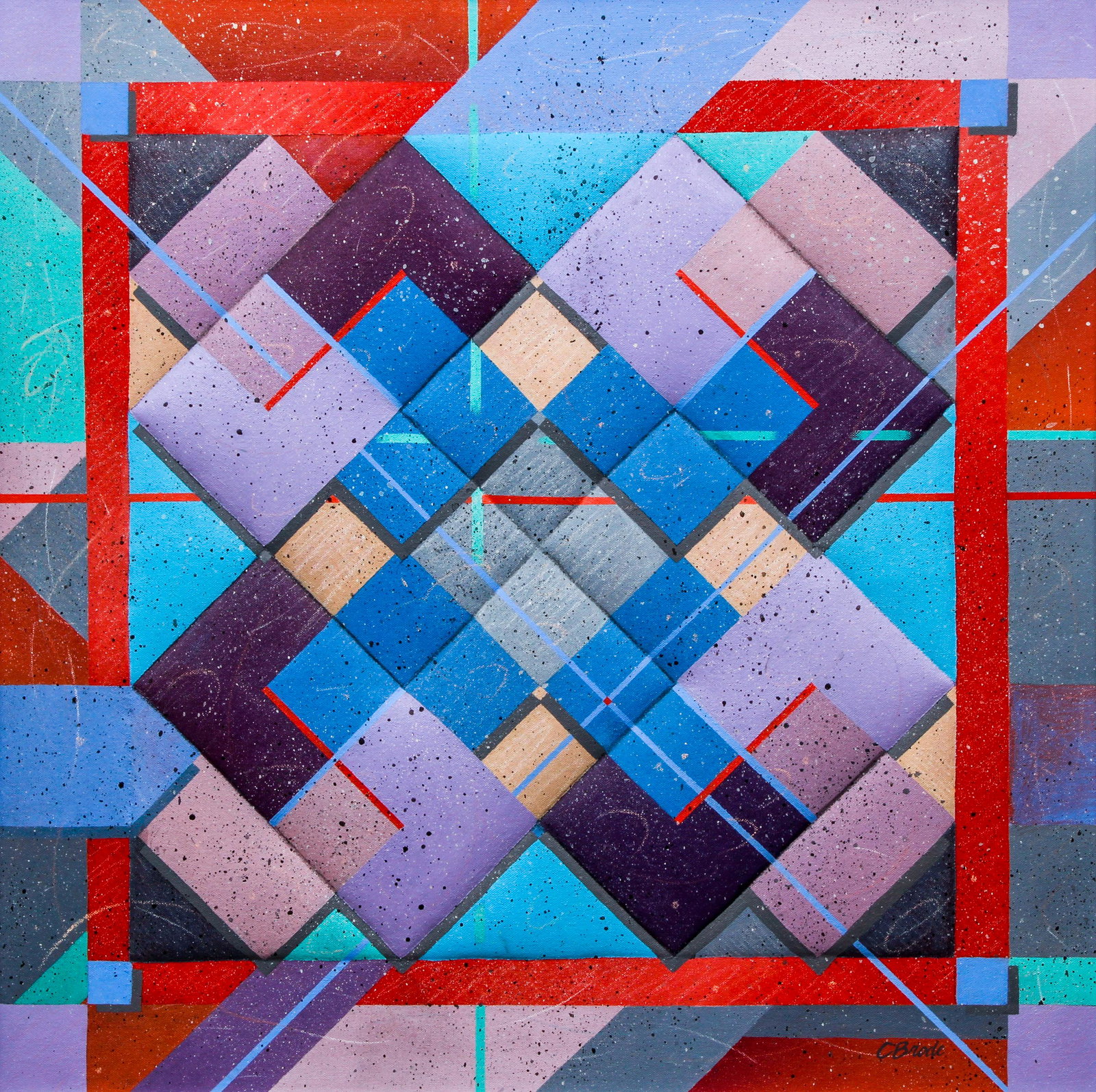 Carol Brode Card Trick & Inside Out painted quilt: Brode, Carol (20th Century American), Inside Out & Card Trick, 1985, stretched painted quilts, 24 x 24 inches and 22 x 22 inches, one signed C. Brode lower right, the other apparently unsigned, framed