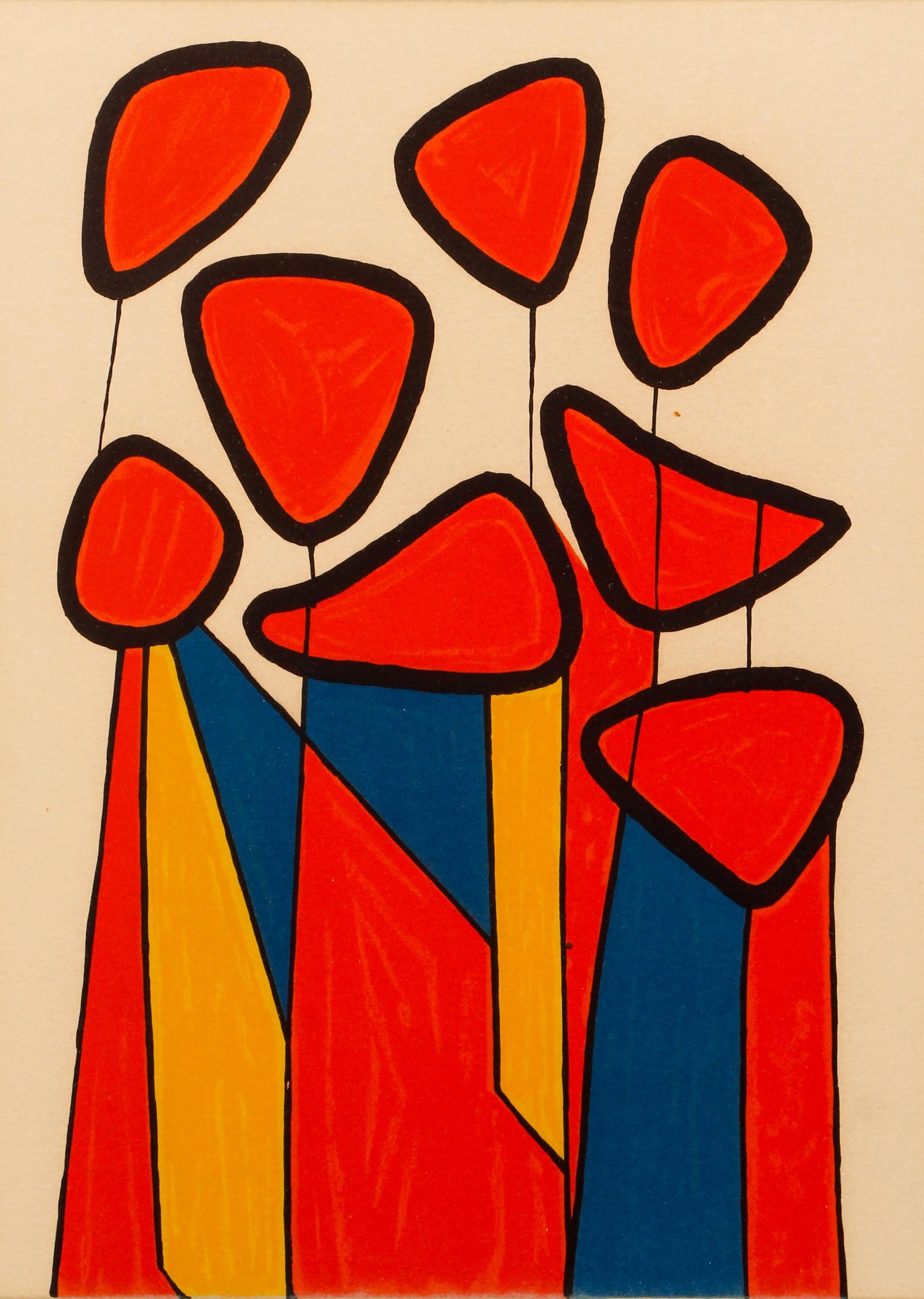 Alexander Calder 1975 lithograph Homage to Calder: Calder, Alexander (American), Homage to Calder, 1975, lithograph printed in colors, 12 x 10 inches, bears signature and inscribed E. A. in margin, framed 22.5 x 19 inches,