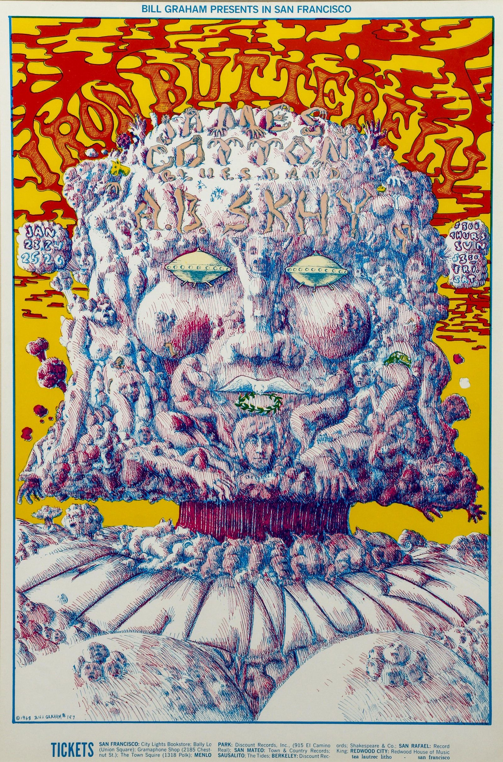 Lee Conklin Rock Poster Iron Butterfly 1969: Conklin, Lee (American, contemporary), Bill Graham Presents in San Francisco Iron Butterfly…, poster BG-157, 1969, first edition, designed for Bill Graham's famous Fillmore West venue, 20.75 x 13.75