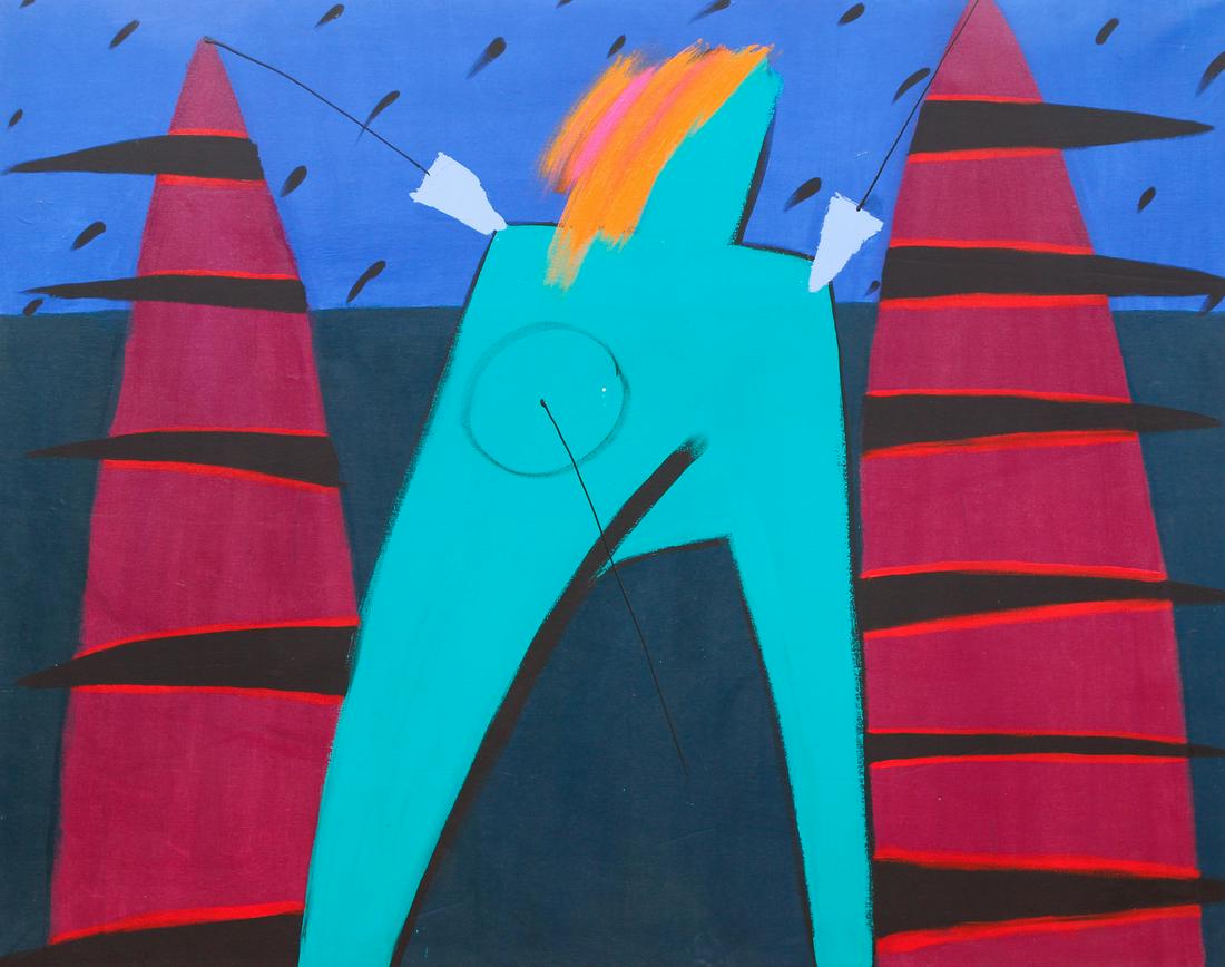 Rachel Farley Large Abstract Painting: Farley, Rachel (American/Pittsburgh, contemporary), Abstract, acrylic on canvas, 46.5 x 59 inches, unsigned and unframed, c.mid-1980s.