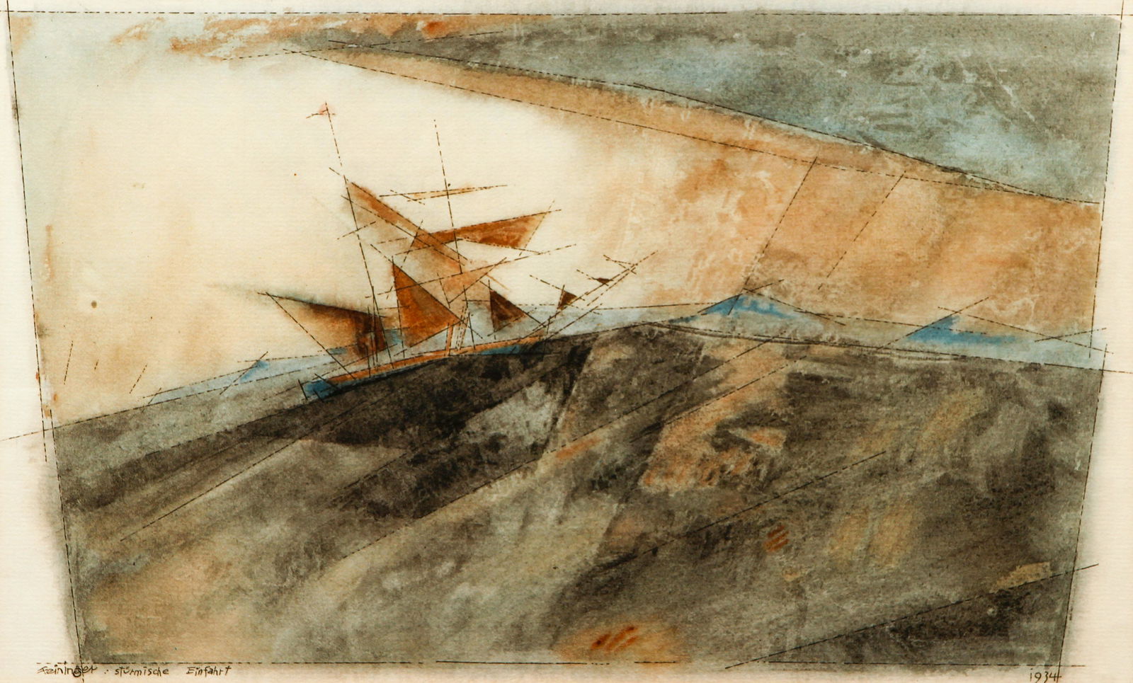 Lyonel Feininger framed print Sturmische Einfahrt: Feininger, after Lyonel , Sturmische Einfahrt after a watercolor , color reproduction, 17.5 x 23.5 inches framed