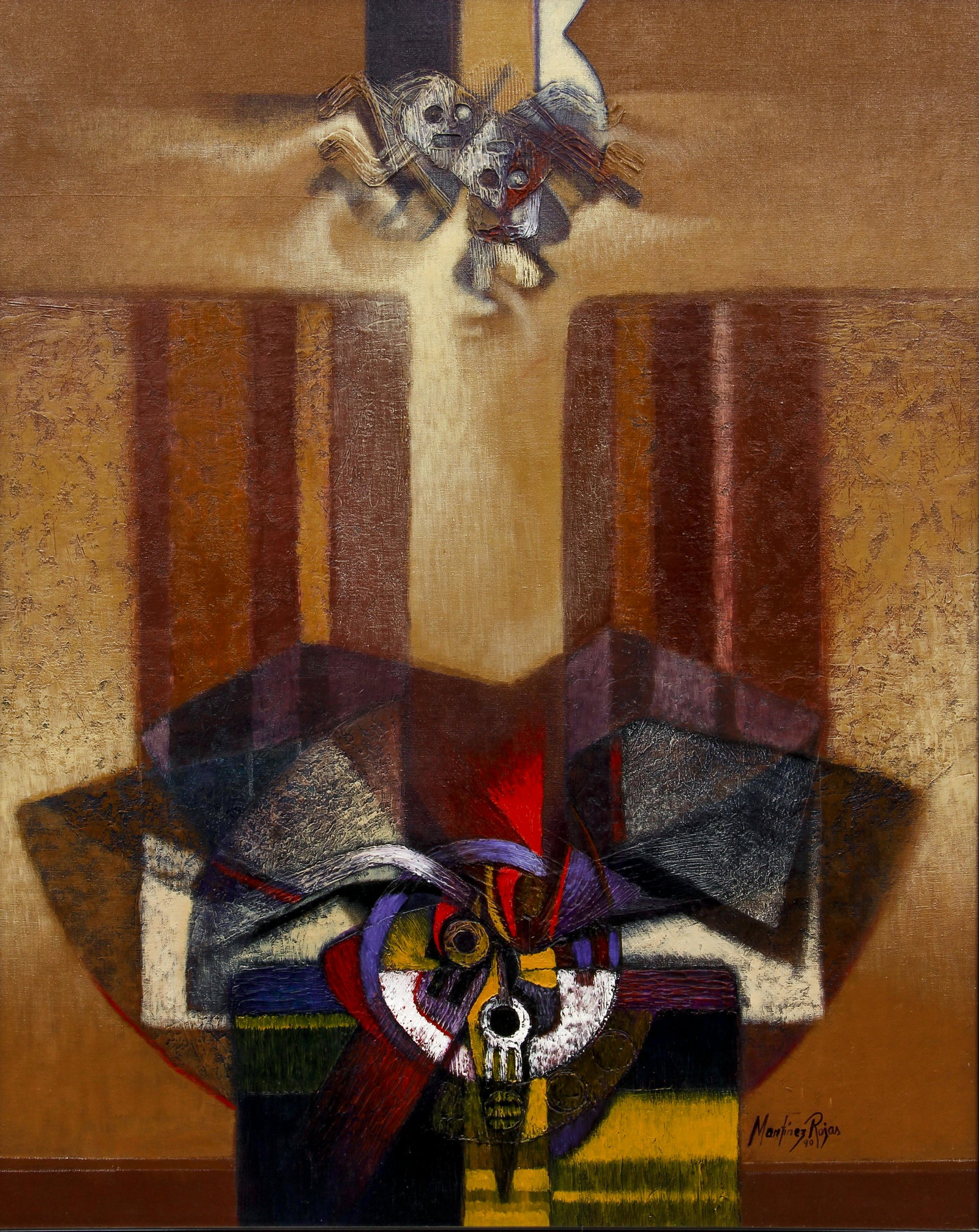 Martinez Rojas 1990 acrylic painting Surreal Figures: Martinez Rojas (20th Century Latin American School), Surreal Figures, 1990, acrylic on canvas, 38 x 30 inches, signed and dated lower right, Provenance: Blackwood Gallery, Pittsburgh, Pa., farmed in a