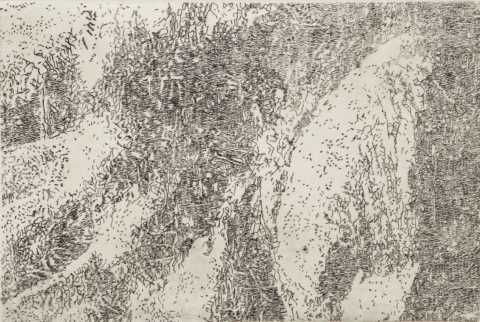 Diane Samuels Signed Etching 2000: Samuels, Diane (American/Pittsburgh, b.1954), Untitled Etching, 2000, etching on paper, signed in pencil at bottom, with additional inscription by artist around the image, impression 3.5 x 5 inches.