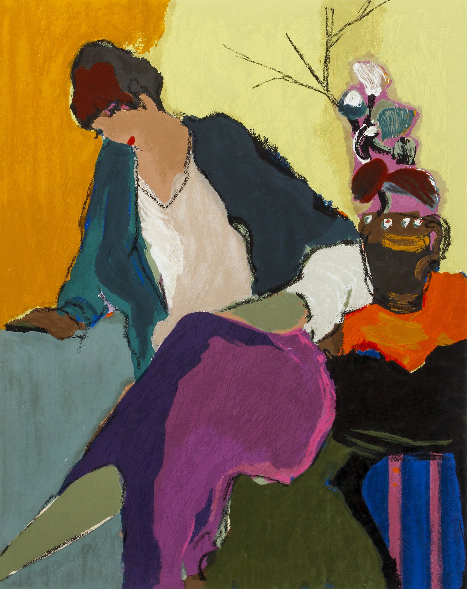 Itzchak Tarkay orig litho Seated Woman: Tarkay, Itzchak Isaac (Serbian/Israeli 1935-2012), Seated Woman, lithograph printed in colors, 21.5 x 17 inches, pencil signed and numbered 106/300, framed measuring 31 x 25.5 inches