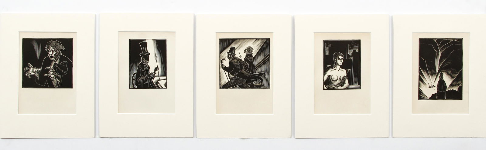 5 Woodcuts Lynd Ward Gods' Man Book: Ward, Lynd, 5 woodcuts from the 1930 third printing of Gods' Man, each one removed from the book and now professionally matted, with facsimile of the title page affixed to the back of the mat, visible