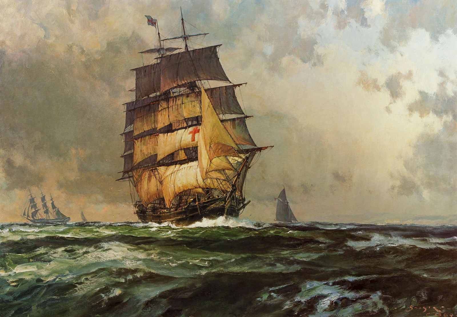 John Stobart signed litho Dreadnought: Stobart, John (American, born 1929), Dreadnought (1978), color lithograph, 24 x 30 inches, pencil signed and numbered 110/850, unframed.