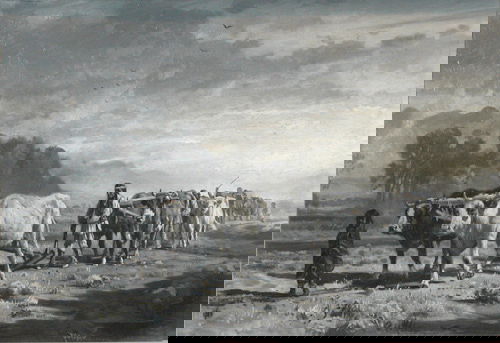 Peter Moran, Autumn Migration: Autumn Migration Moran, Peter (British/American 1841-1914) Oil on artist board 11 x 16 inches Signed P. Moran lower right In generally good condition, apart from some rubbing on the edges. Provenance: