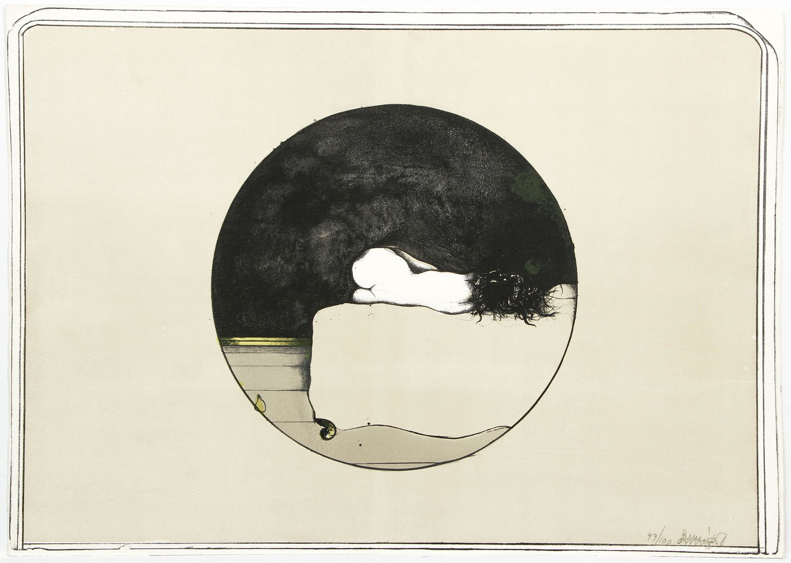 Bruno Bruni Sleeping Girl 1968 Signed Lithograph: Bruni, Bruno (Italian, b.1935), Sleeping Girl, 1968, color litho on paper, signed, dated and numbered 99/100 in pencil lower right, full sheet 19.75 x 27.75 inches, unframed.