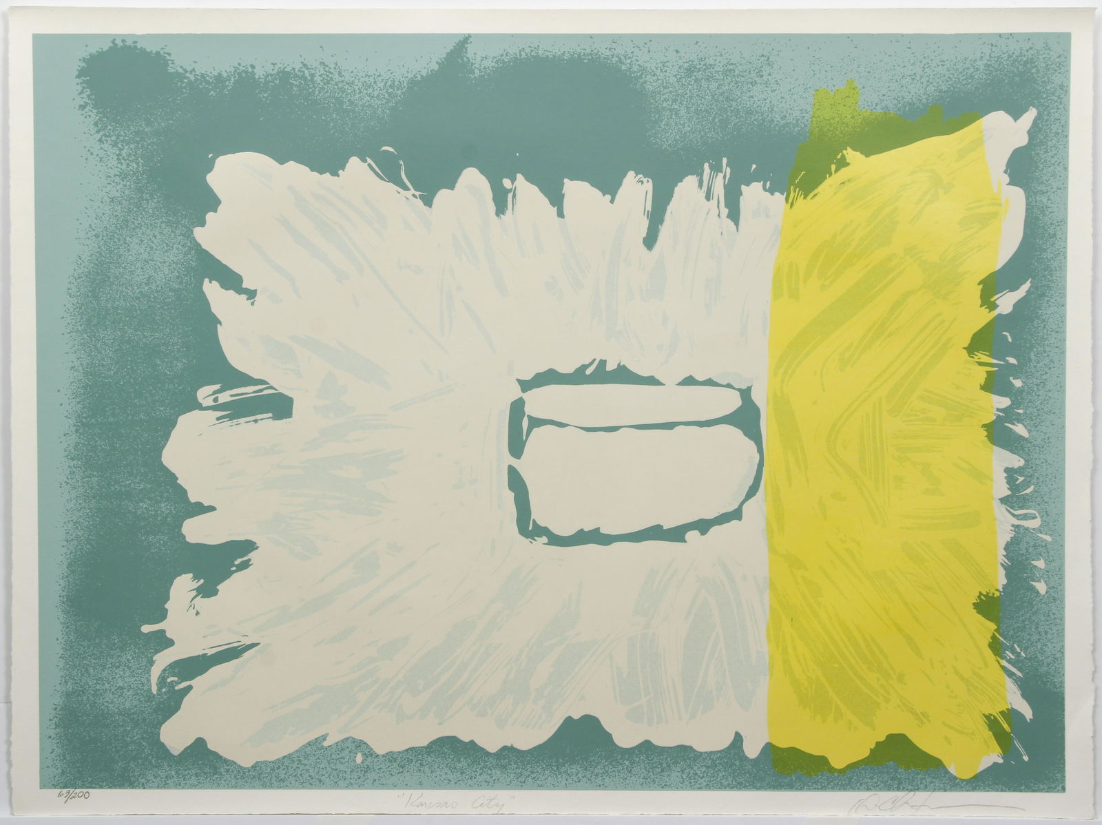 Pair Dan Christensen Screenprints Shanidar and Kansas: Christensen, Dan (American 1942 - 2007), pair of prints: Shanidar and Kansas City, screenprints printed in colors, c.1979; Shanidar image measures 27 x 39 with sheet size 29.75 x 42 inches, with stamp