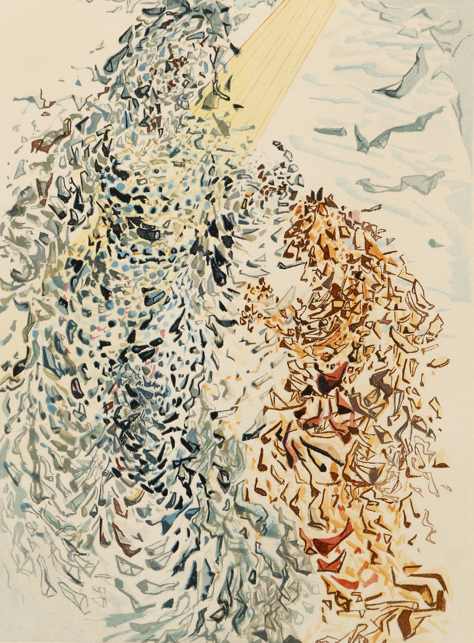 Salvador Dali The Dust of Souls Woodblock Signed: Dali, Salvador (Spanish, 1904-1989), The Dust of Souls (The Divine Comedy, Paradise, #11), 1964, color woodblock on paper, signed and numbered 58/150 in pencil at bottom, image 9.5 x 7 inches, matted 