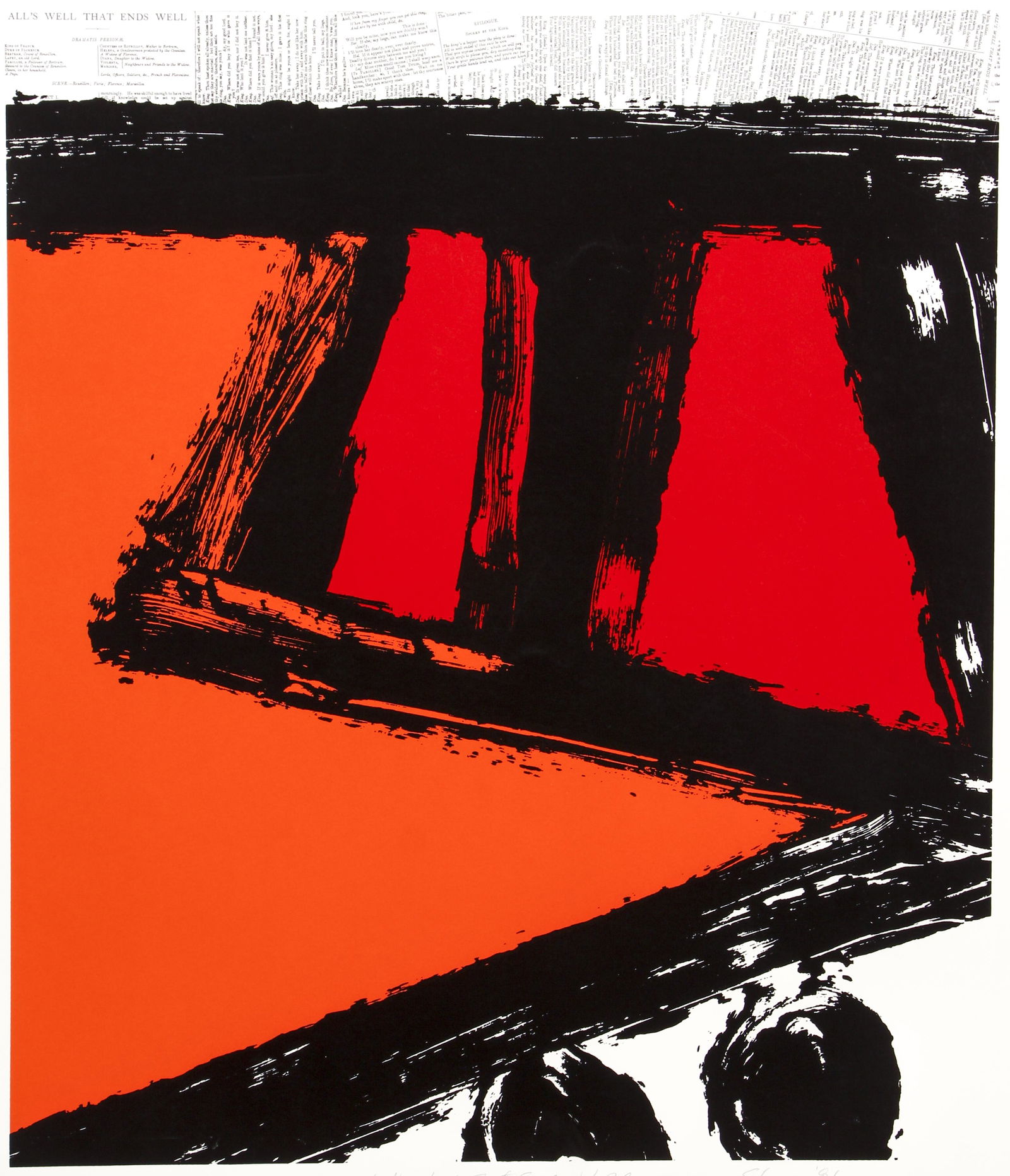 Ray Elman Alls Well That Ends Well signed serigraph: Elman, Ray (American, b.1955), All's Well That Ends Well, 1981, serigraph with printed paper collage, signed, dated, titled and numbered 152/160 in pencil at bottom, full sheet 32 x 28 inches, unframe