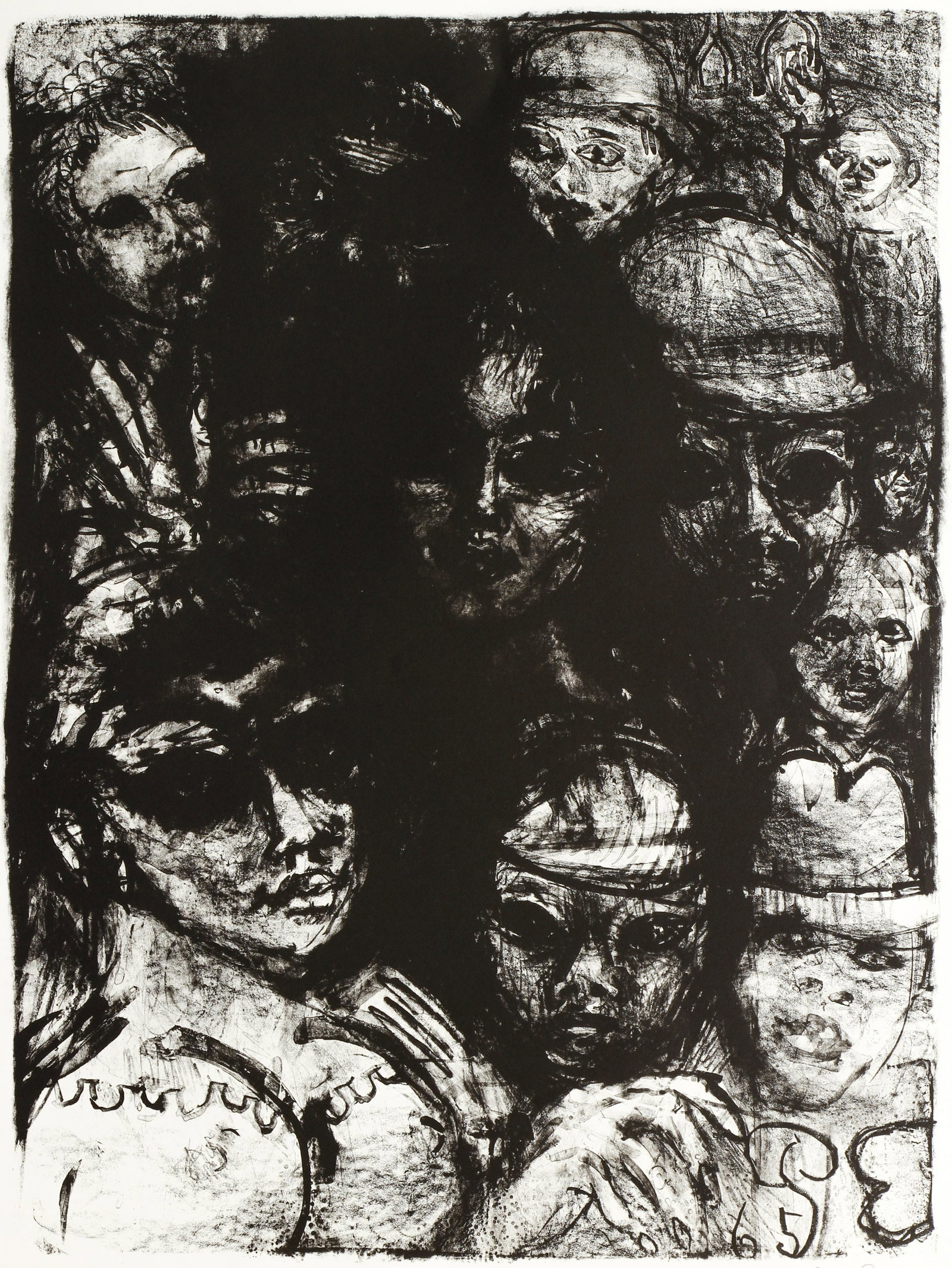 Philip Evergood Subway Faces 1965 Lithograph Signed: Evergood, Philip (American 1901-1973), Untitled (Subway Faces), c. 1965, lithograph, pencil signed and numbered 11/20, image size 22.5 x 17 inches, full sheet 27 x 22.5 inches, unframed.