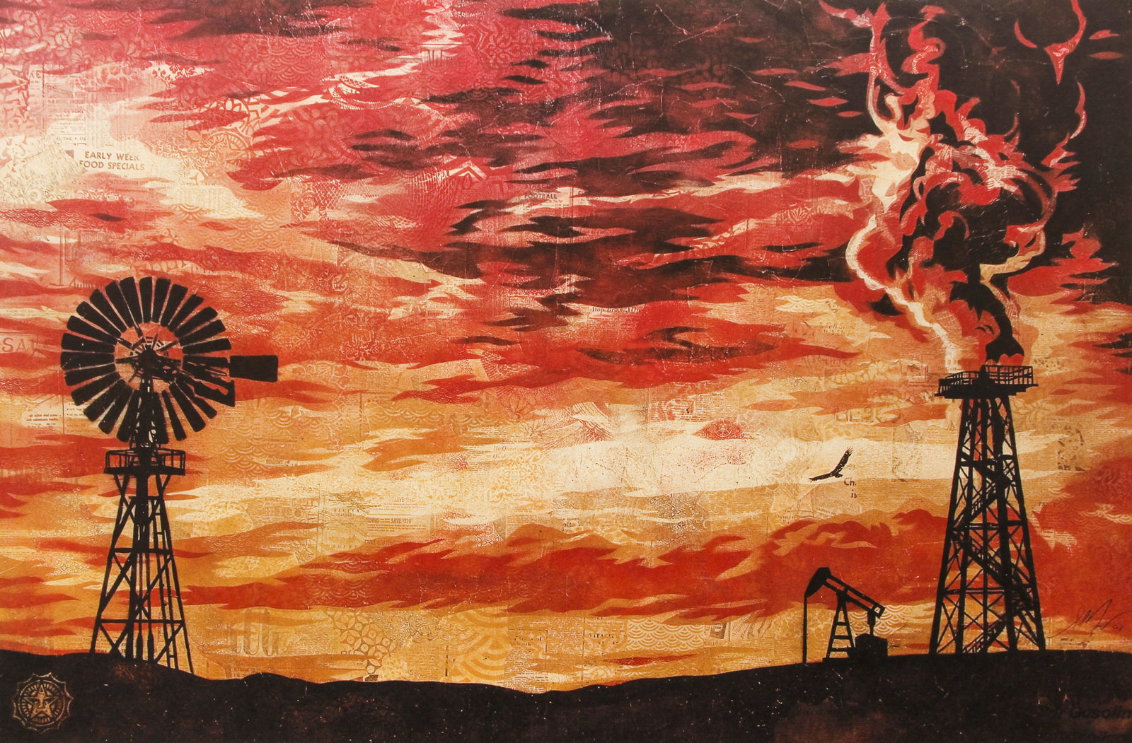 Shepard Fairey Signed Evolve Devolve Print Framed: Fairey, Shepard (American, contemporary), Evolve Devolve, 2009, open edition offset litho, signed and dated in pencil lower right, 24 x 36 inches, framed 32 x 44 inches.