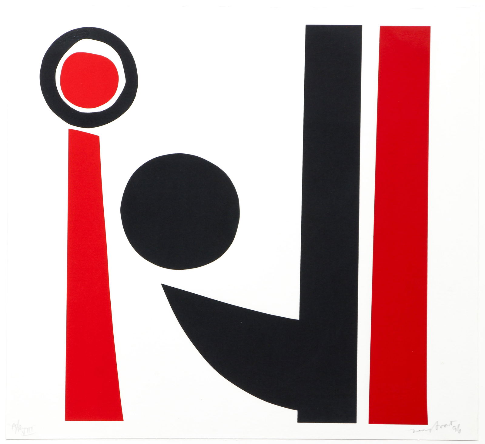 Sir Terry Frost Signed Color Screenprint 1996: Frost, Sir Terence 'Terry' (British, 1915-2003), Abstract in Black and Red, 1996, two color screenprint on paper, signed, dated and marked A/P VIII (Artist's Proof) in pencil at bottom, full sheet 12