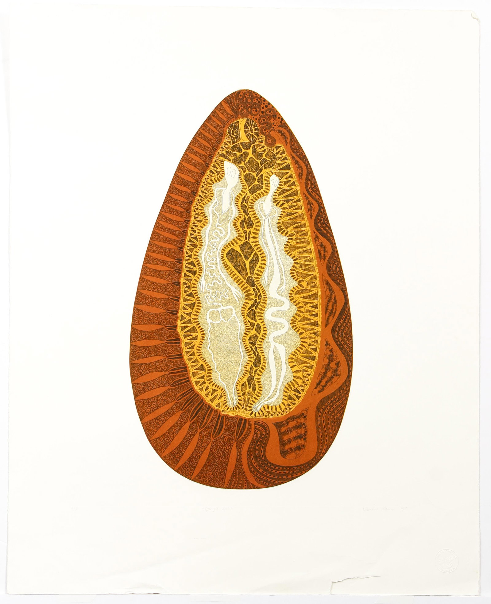 Treahna Hamm Signed Color Etching Aboriginal Drought: Hamm, Treahna (Australian / Aboriginal, Yorta Yorta people, contemporary), Drought Spirits, 1995, colored etching on paper, signed, dated, titled and numbered 4/50 in pencil at bottom, Studio One Inc 