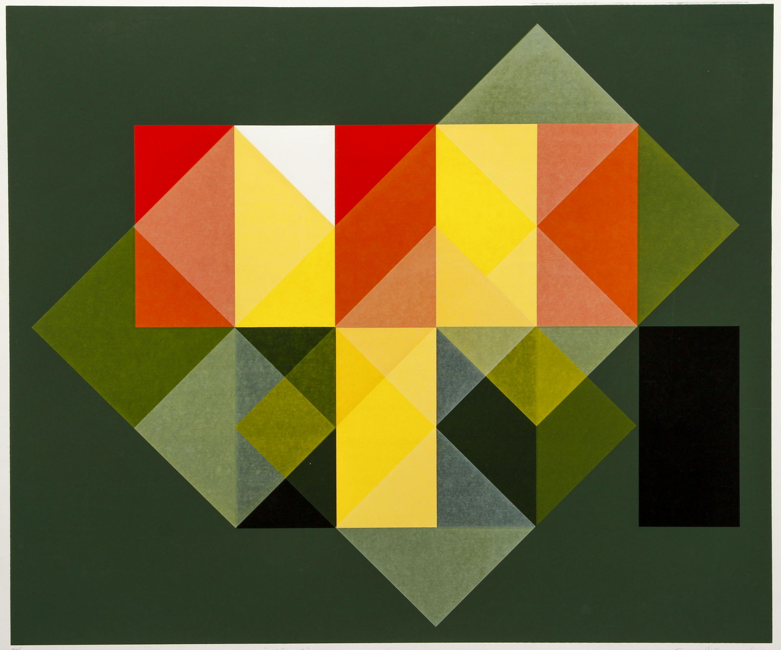 Arnold Hoffman Jr Intermesh 1970s Silkscreen Signed: Hoffman Jr., Arnold (American (1915 - 1991), Intermesh, circa 1970's, original color geometric silkscreen print on paper, pencil signed, titled, and numbered 27/90 on bottom, image measures 25.25 x 30