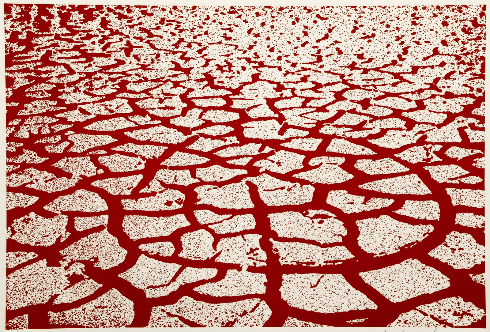 Menashe Kadishman Cracked Earth Red Aquatint Signed: Kadishman, Menashe (Israeli, 1932-2015), Red Cracked Earth, c. 1979, etching with aquatint on Guarro paper, signed and numbered 69/75 in pencil, image 21.5 x 31.75 inches, full sheet 31 x 39.5 inches,