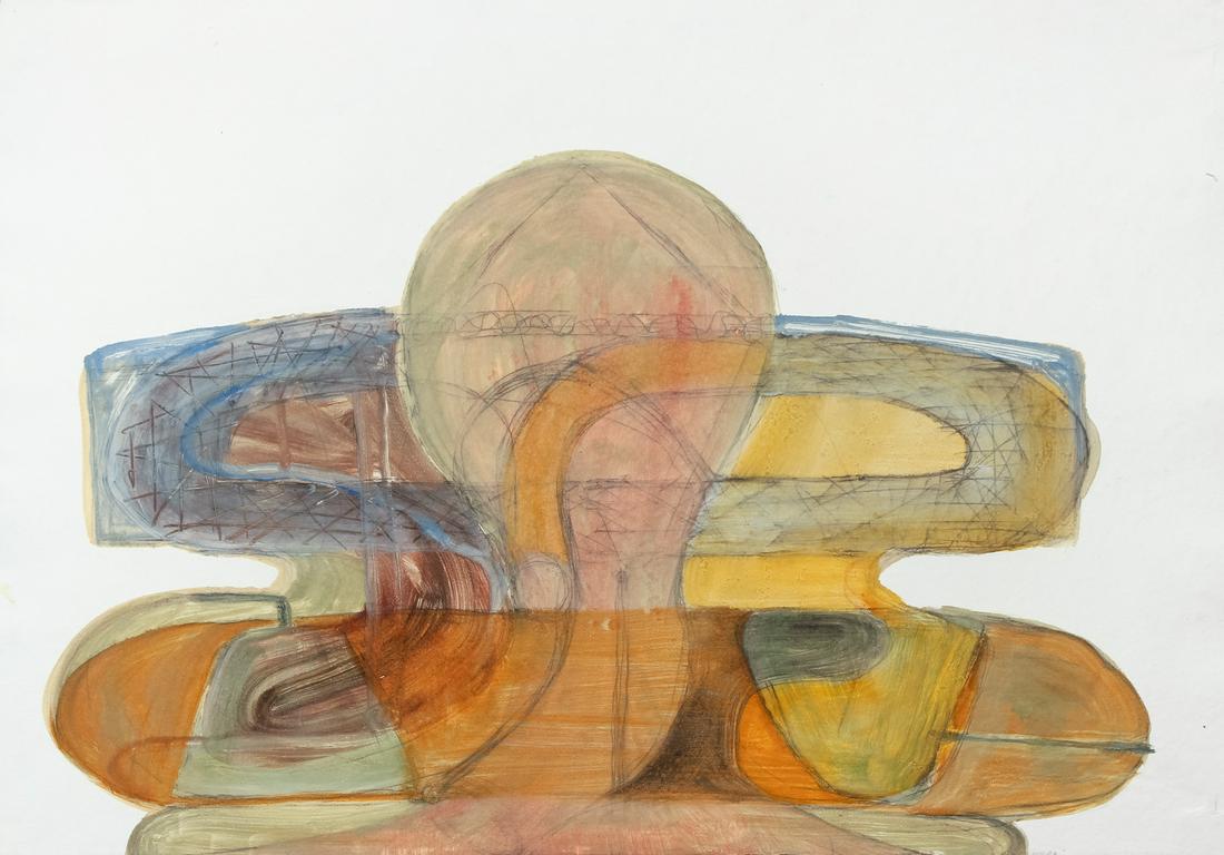 Win Knowlton 1990 color monoprint signed: Knowlton, Win (American, b. 1953), Untitled Abstracted Figure, 1990, Color Monoprint, Dimensions: 27.5 x 38 3/4 inches (sheet size), Signature: Signed WK 90 lower right.