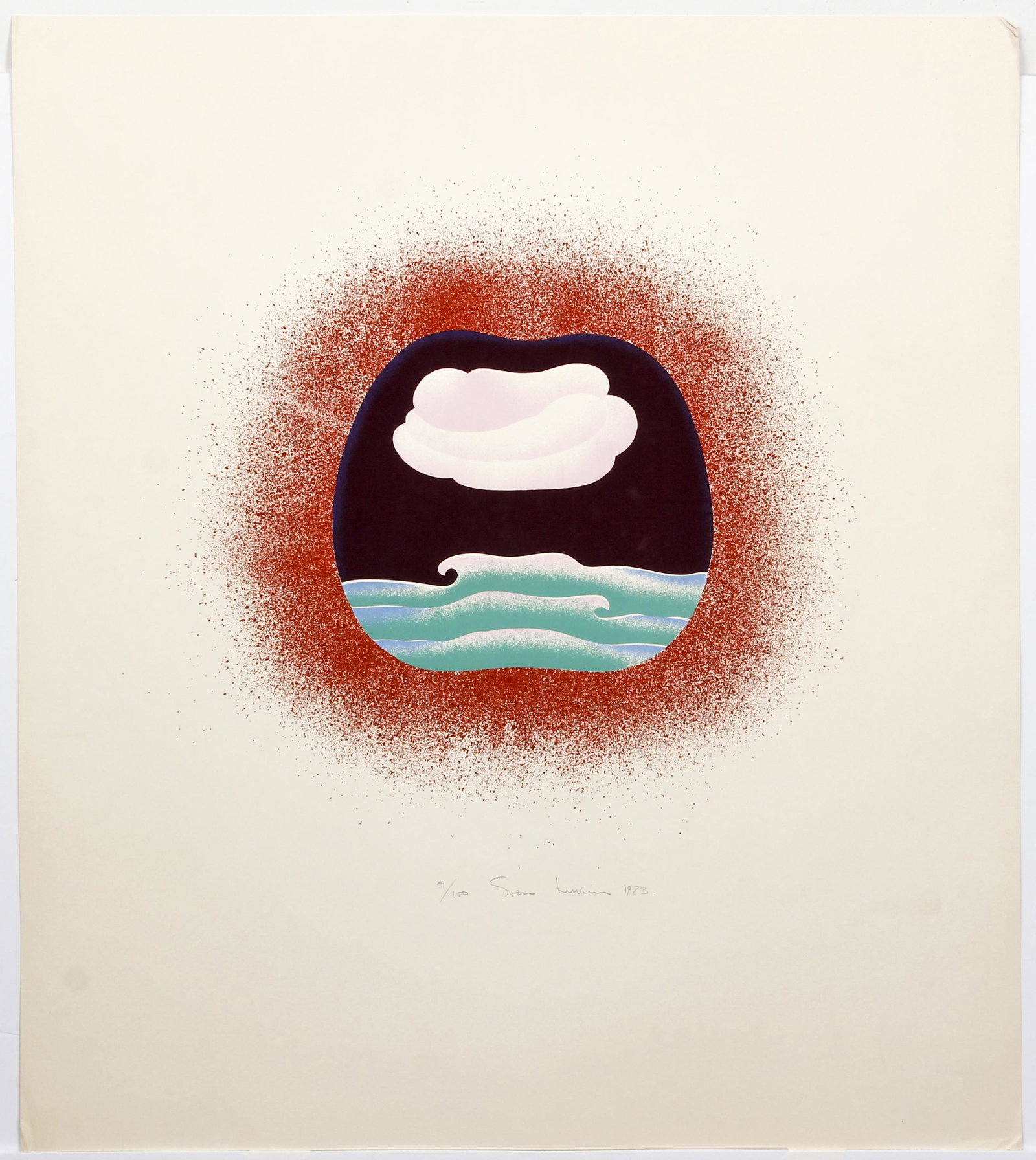 Sven Lukin Untitled Pink Cloud 1973 Silkscreen Signed: Lukin, Sven (Latvian/American, b.1934), Untitled (Pink Cloud), 1973, original colored silkscreen print on paper, pencil signed, titled, dated, and numbered 51/100 on bottom, full sheet measures 38 x 3