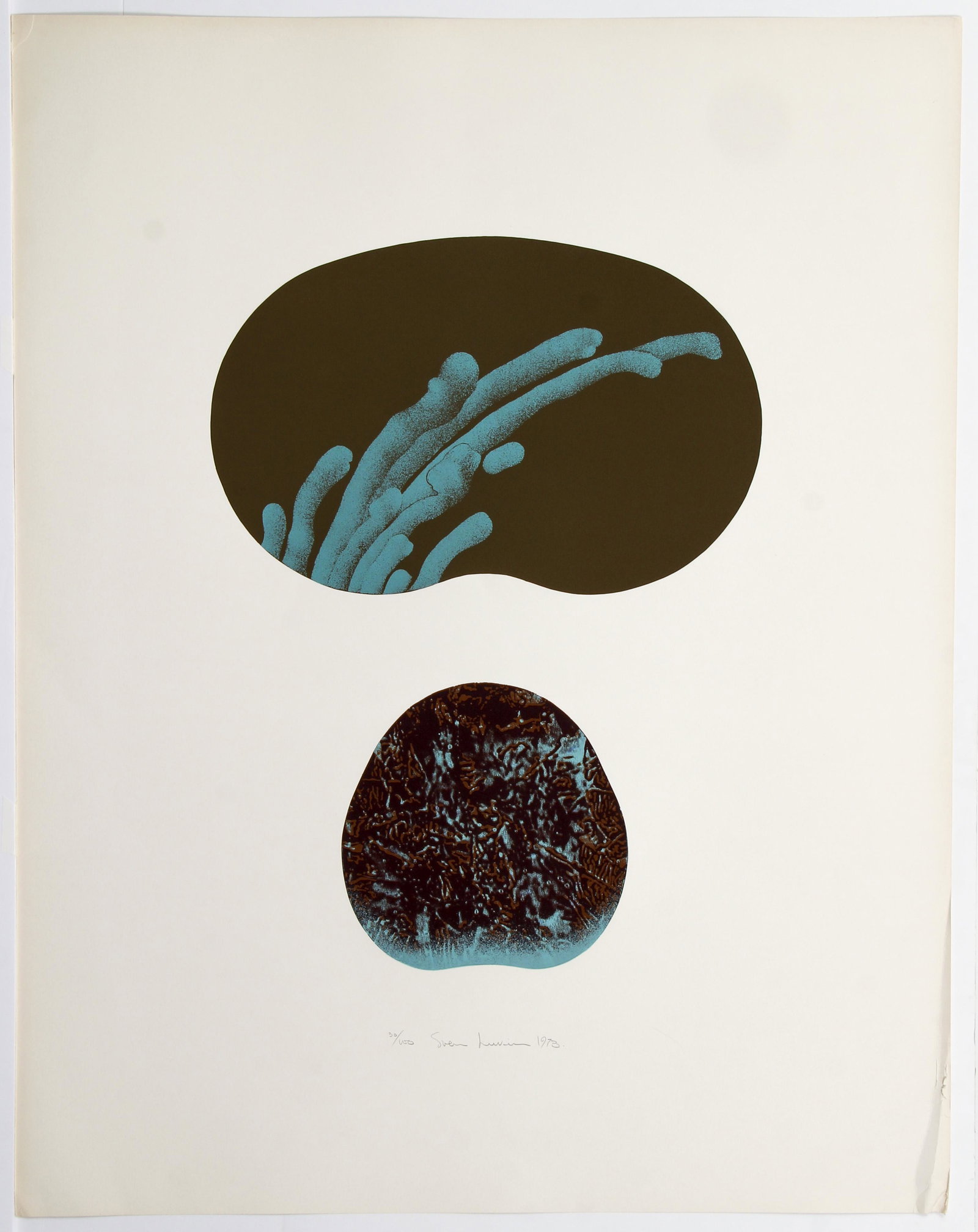 Sven Lukin Untitled Sea Forms 1973 Silkscreen Signed: Lukin, Sven (Latvian/American, b.1934), Untitled (Sea Forms), 1973, original color silkscreen print on paper, pencil signed, titled, dated, and numbered 30/100 on bottom, full sheet measures 44.75 x 3