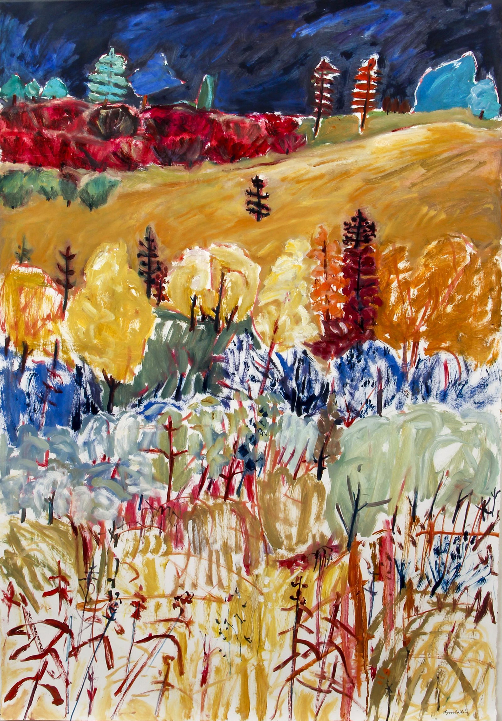 Lynn Malin oil on paper Vertical Highway 22-2: Malin, Lynn (Canadian, born 1943), Vertical Highway 22-2, oil on paper, 44 x 30 inches, signed lower right, framed measuring 51.5 x 37.5 inches , Provenance: Newzones Contemporary Art, Calgary.