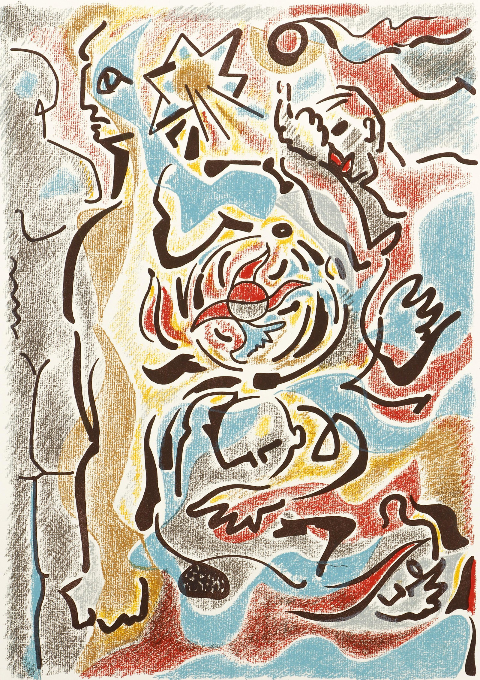 Andre Masson Abstract Color Litho Signed: Masson, Andre (French, 1896-1987), Untitled Abstract with Faces and Birds, undated, color litho on Arches paper, signed and numbered 136/200 in pencil at bottom, image 20 x14 inches, full sheet 31.5 x