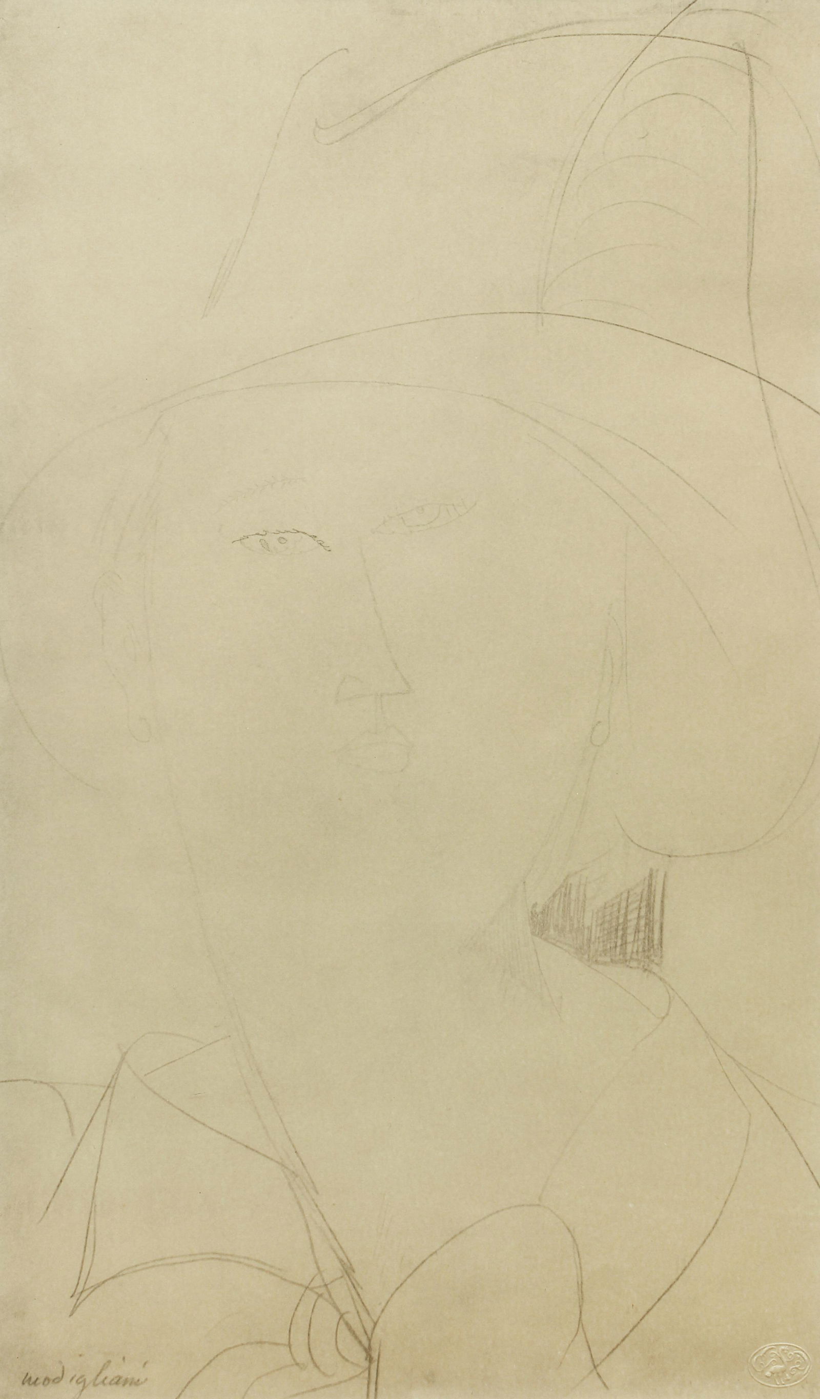 After Modigliani Female Portrait Litho 1959: Modigliani, after Amedeo (Italian, 1884-1920), Portrait of a Woman, from the portfolio Forty-Five Drawings by Modigliani, 1959, printed by Arti Grafiche Pezzini, Milan and published by Giulio Einaudi,